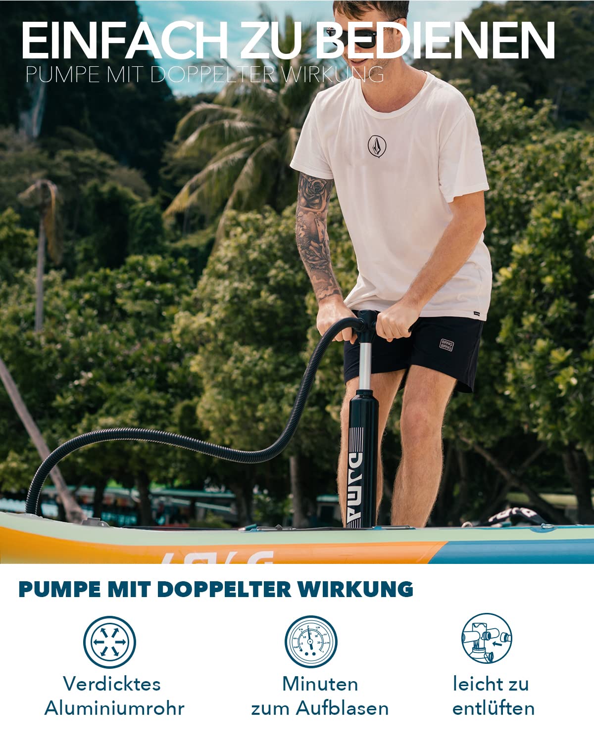 DAMA Inflatable Stand Up Paddle Board 11'x33 x6, Inflatable Yoga Board, Dry Bags, Camera Seat, Floating Paddle, Hand Pump, Board Carrier, Durable & Stable for 3 People