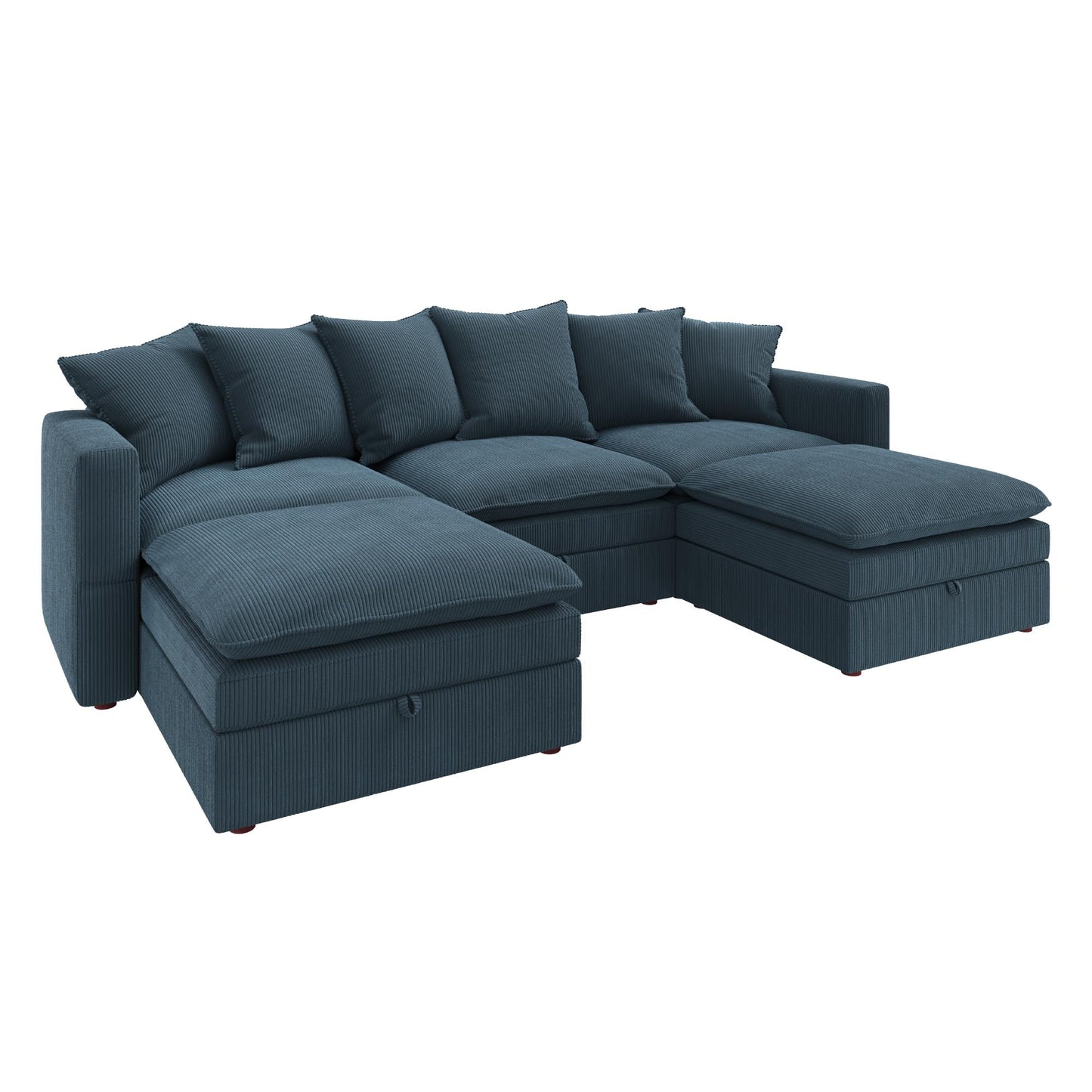 HONBAY Modular Sectional Sofa, 105.5 Inch Deep Seat U Shaped Couch with Storage & Adjustable Armrest Backrest, Blue
