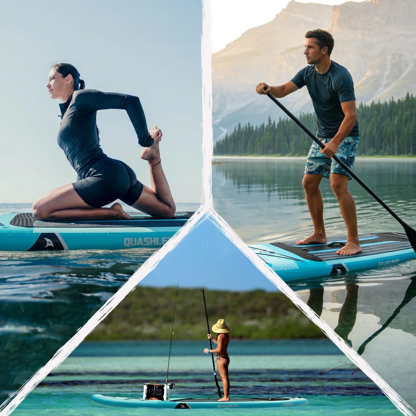 Quashley Inflatable Stand Up Paddle Board - All-Round SUP for Yoga,Fishing,Touring | Portable,Stable,Lightweight with Non-Slip Deck & Paddle for Beginners & Family Fun Green Waves