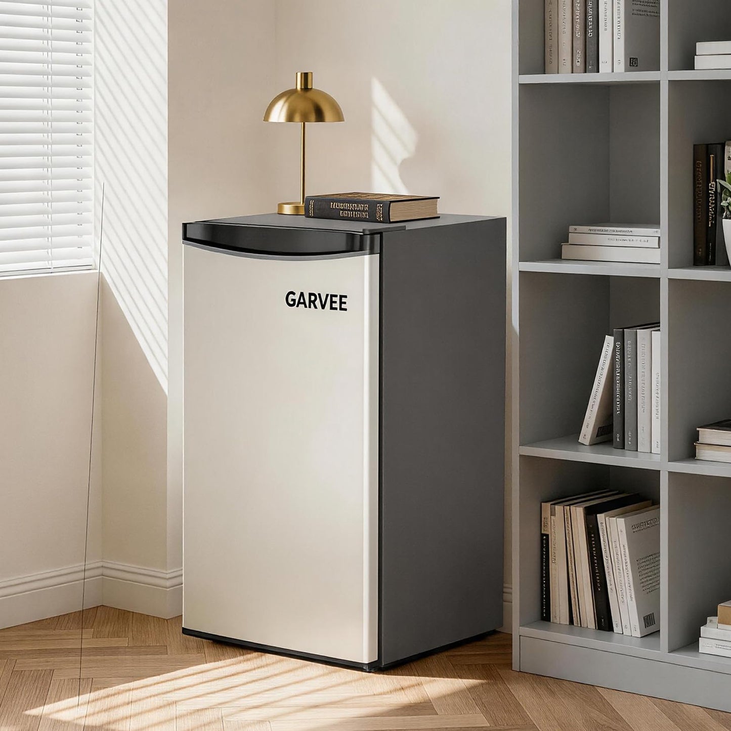 Garvee Compact Mini Fridge with Freezer, 3.2 Cu.Ft - Dual Zone Temperature Control, Single Door, 7 Adjustable Settings, Removable Shelves, Quiet & EnergEfficient - Ideal for Bedroom, Office, Dorm