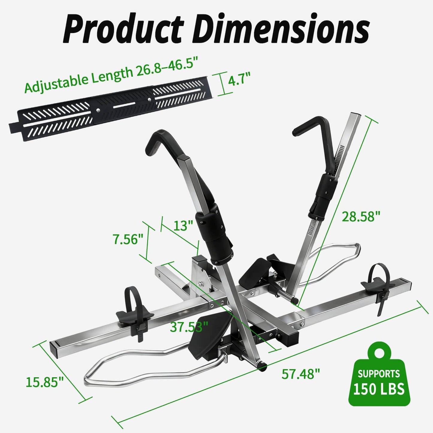 Stainless Steel Bike Rack Hitch Mount with Ramp for 2 Bikes – Platform Ebike Rack Fits Fat Tires up to 150 lbs – Foldable & Tilt Electric Bike Rack for SUV, Truck, RV – 2 Inch Receiver