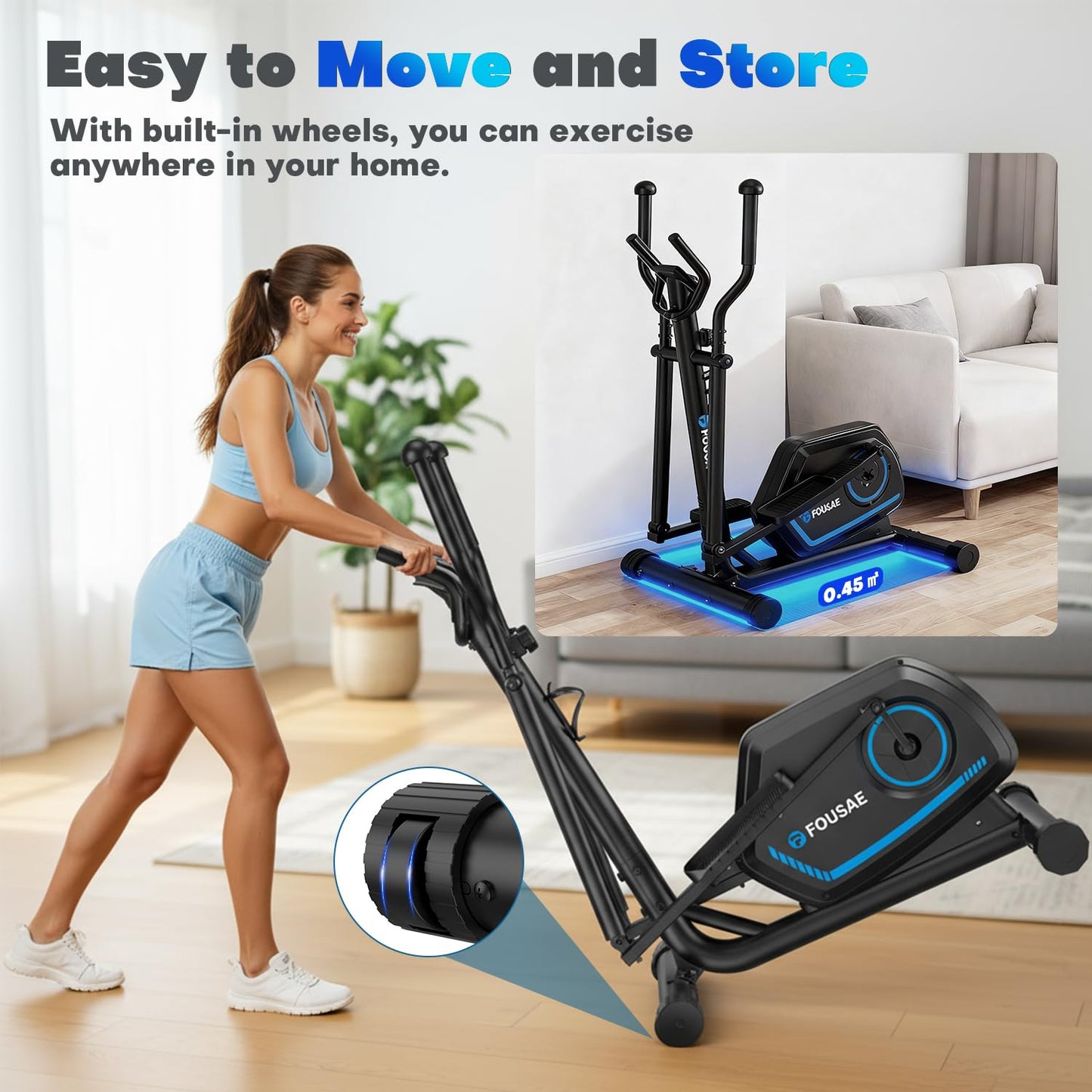 FOUSAE Elliptical Exercise Machine for Home, 16-Level Magnetic Resistance Elliptical Trainer with Hyper-Quiet Drive, 15.5IN AStride, LCD Monitor & App Support, 350LBS Weight Capacity