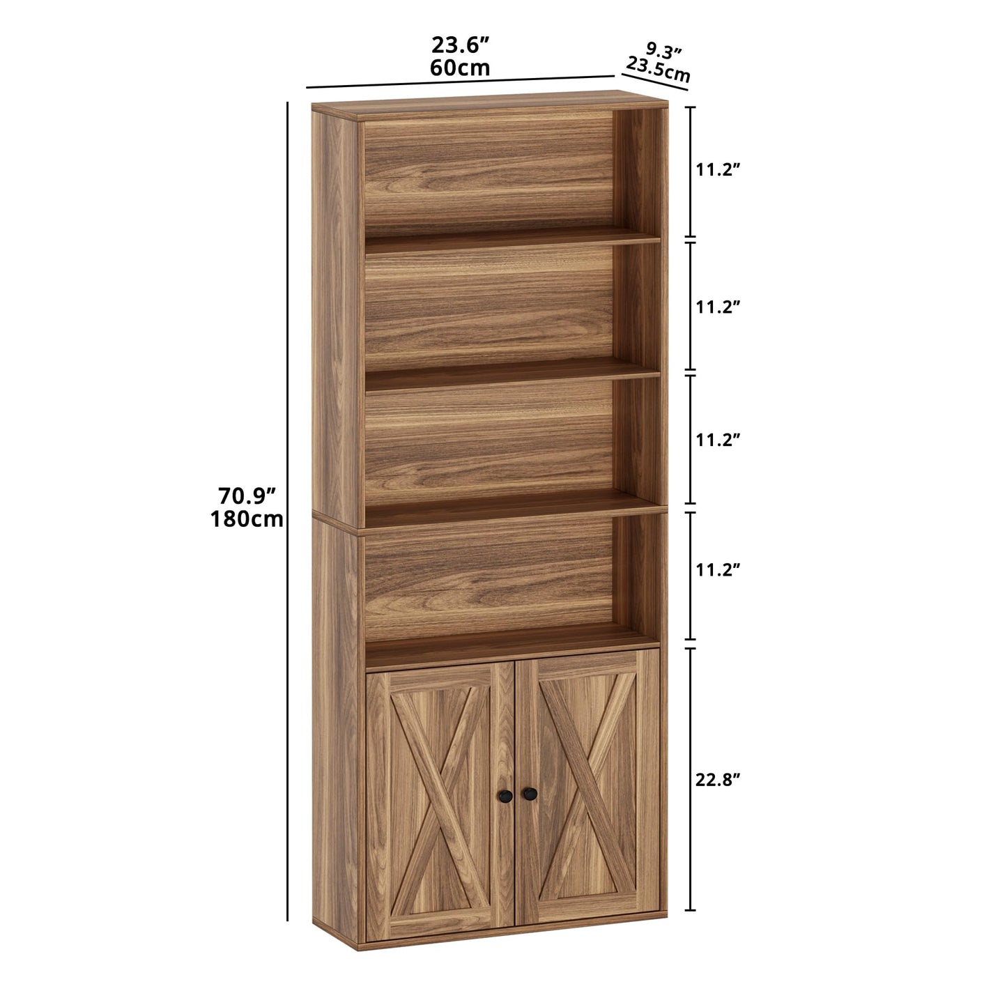 IRONCK Industrial Bookshelves and Bookcases with Doors Set of Two Floor Standing 6 Shelf Display Storage Shelves 70 in Tall Bookcase for Home Office, Living Room