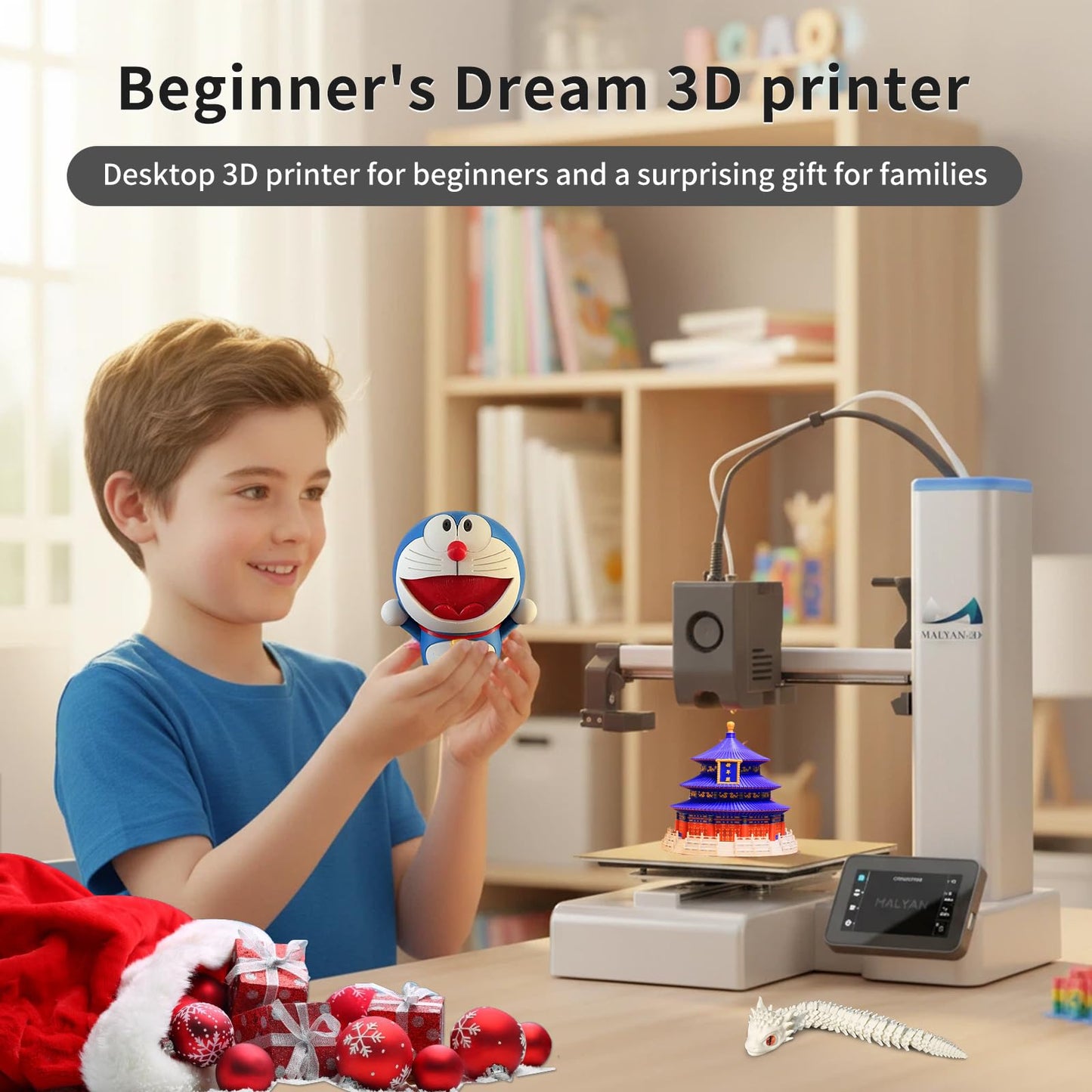 MALYAN M200 Ultra Mini 3D Printer, Max 600mm/s High Speed Printing for Kid and Beginner, Full-Auto Leveling & Smart Vibration Compensation with Camera for Monitoring, Print Size 180x180x180mm