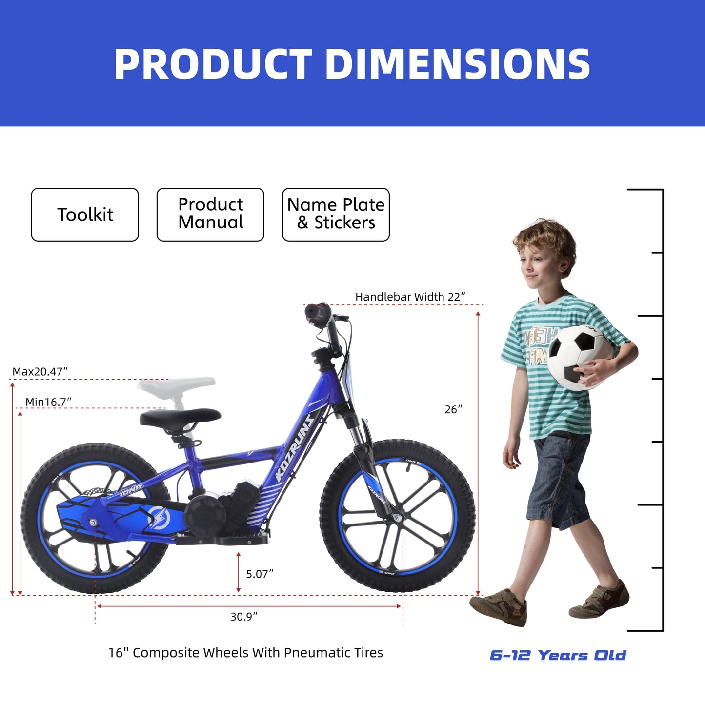 OLALA Electric Dirt Bike for Kids Aged 6-12, 500W Professional Version, Racing Grade Electric Motorcycle, Up to 15.5MPH & 3 Speed Settings, 24V Detachable Battery, 16IN Off-Road Tires