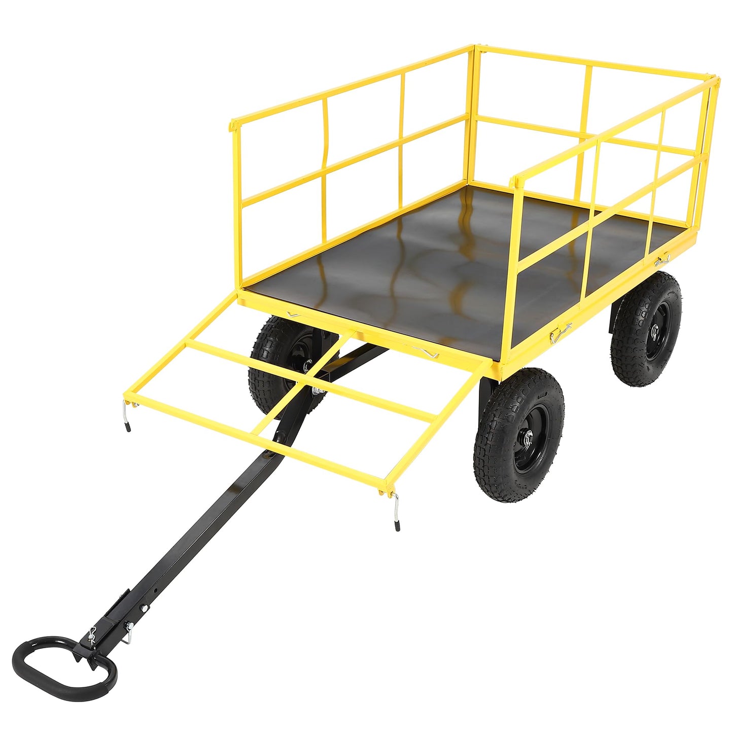 1500 lbs Steel Garden Cart, Folding Utility Wagon with Removable Sides, Garden Wagon Cart on Wheels, Metal Utility Wagon Yard Trailer with 13 in Tires180° and Swivel Handle, Yellow