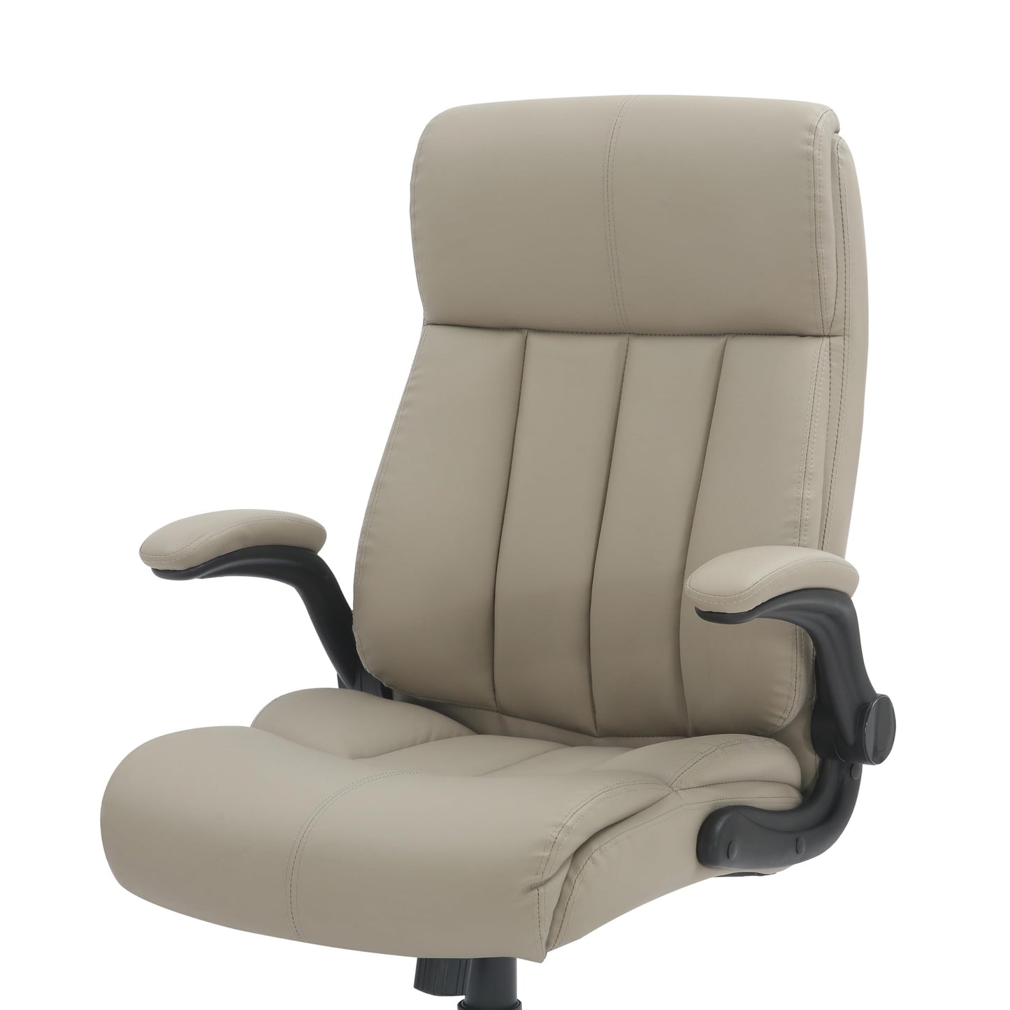 Ergonomic Faux Leather Office Chair, High Back Padded Executive Desk Chair with Flip-Up Armrests, Adjustable Height, Tilt Control, and Smooth-Rolling Wheels for Home and Office Desk, Taupe