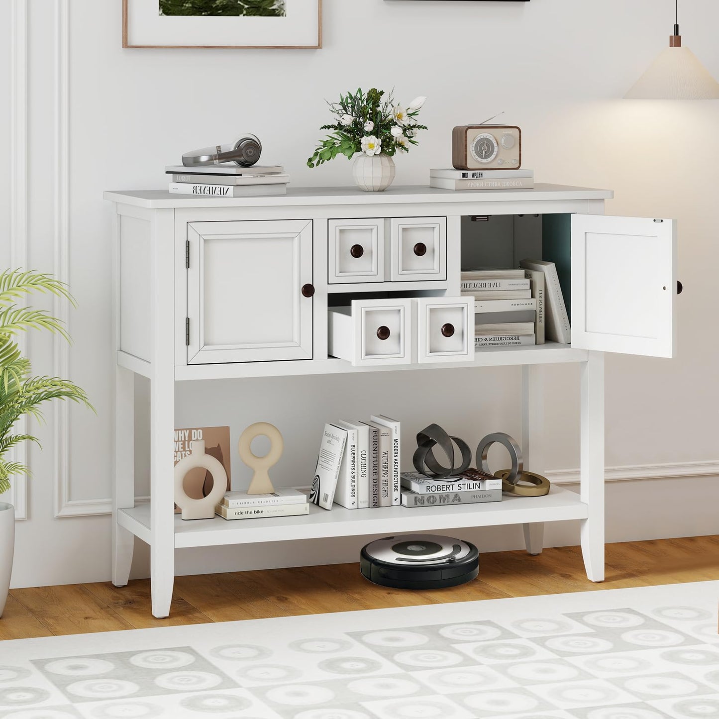 Giantex Sideboard Buffet Cabinet with Storage, 42’’ Wood Credenza, Accent Coffee Bar Cabinet with Open Shelf, 2 Drawers & 2 Doors, Buffet Table for Entryway, Kitchen, Living Room, Hallway, White