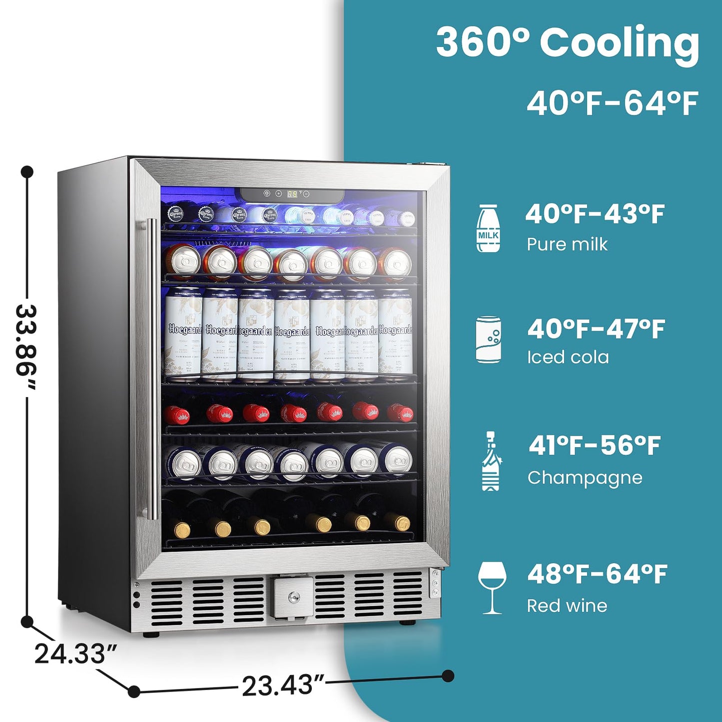 Antarctic Star 166 Can Beverage Refrigerator Cooler, 5.1 Cu.Ft Mini Fridge with Safety Lock, Beverage Cooler with Glass Door/LED Light/Adjustable Removable Shelves for Home/Office/Bar(Stainless Steel)