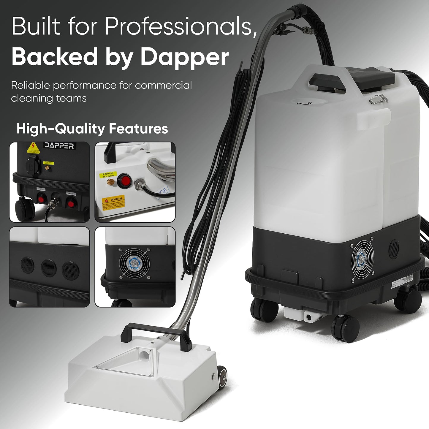 Dapper Commercial Box Carpet Extractor with 13" Motorized Brush Head, Cold Water Extraction, Strong Suction and 6.5 Gal Tanks — Ideal for Hotels, Offices, & Commercial Cleaning
