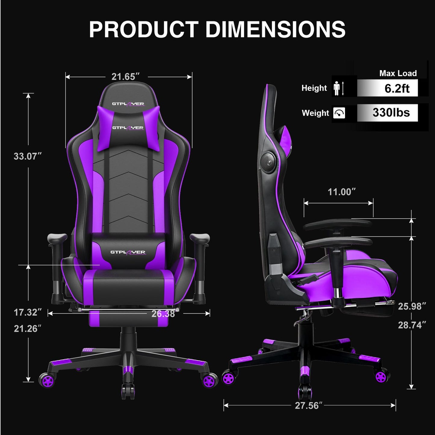 GTPLAYER Gaming Chair with Footrest Speakers Video Game Chair Bluetooth Music Heavy Duty Ergonomic Computer Office Desk Chair