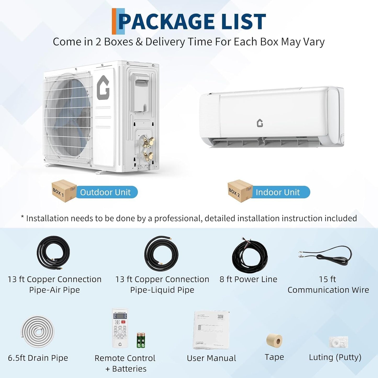Garvee 12,000 BTU Mini Split Air Conditioner & Heat Pump, 21 SEER2 Ductless Inverter, Smart WiFi, DIY Install Kit, Quiet Operation, Remote, Covers 750 Sq.Ft, 230v, High Efficiency, 5-Year Warranty