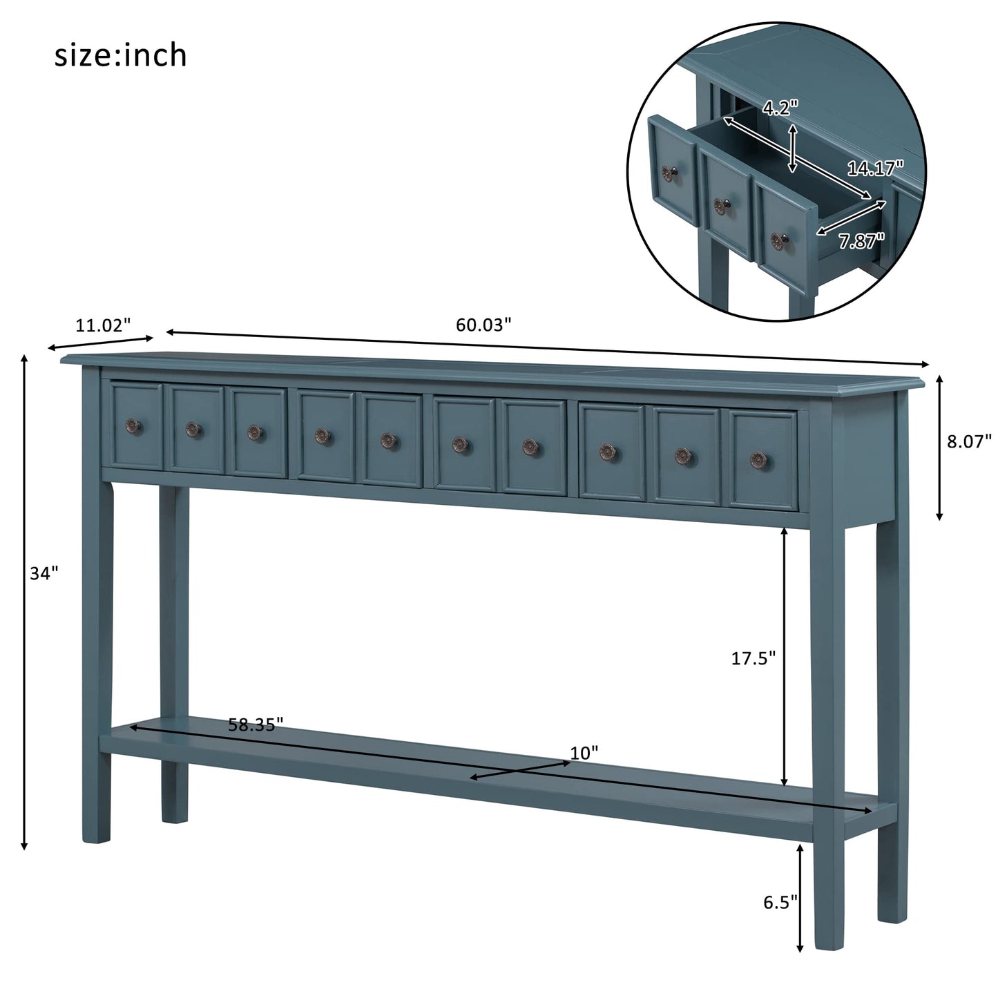 Merax Wood Narrow Console Table for Entryway Hallway Front Door SideTable with Drawers and Bottom Shelf Navy