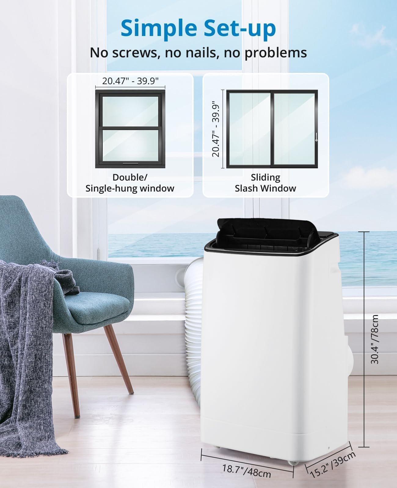 14000 BTU Portable Air Conditioner with Remote Control, 3-in-1 Free Standing Cooling AC Unit with Fan & Dehumidifier for 750 Sq Ft Rooms,Smart/Sleep Mode,3 Speed,Auto Swing,24H Timer