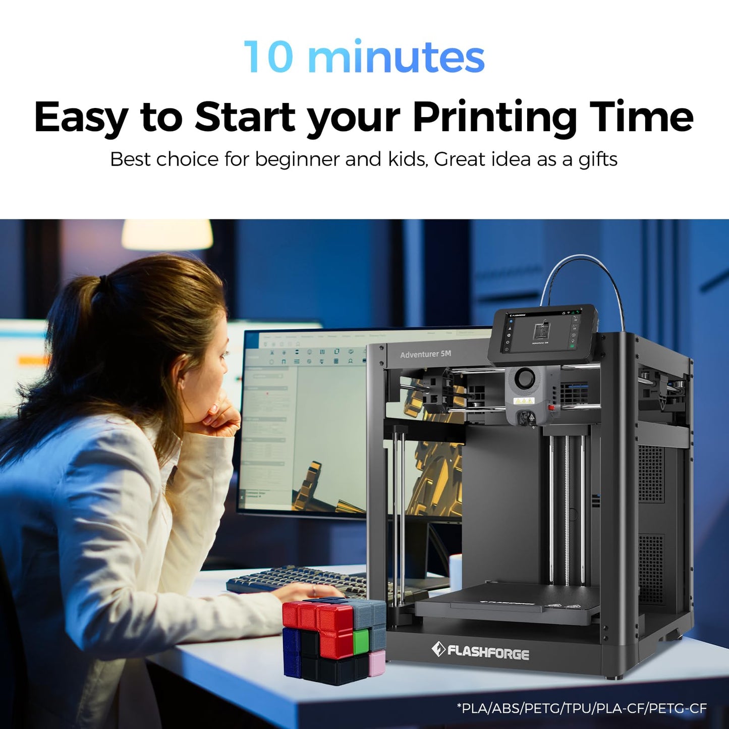 FLASHFORGE Adventurer 5M 3D Printer,Support PLA-CF,Print Size 220x220x220mm