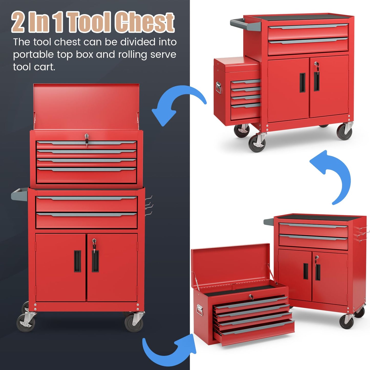 ERGOMASTER Large Rolling Tool-Chest with 6 Drawers Heavy Duty Tool-Cabinet on Wheels Lockable and Lock System for Garage Workshop(28 x 13 x 44”-Red)