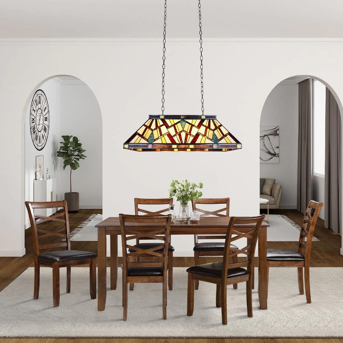 Chloe Lighting Vincent Mission Tiffany-Style Pendant, 3 Lights, 28in Wide, Multicolor, Model CH3T523BM28-IL3