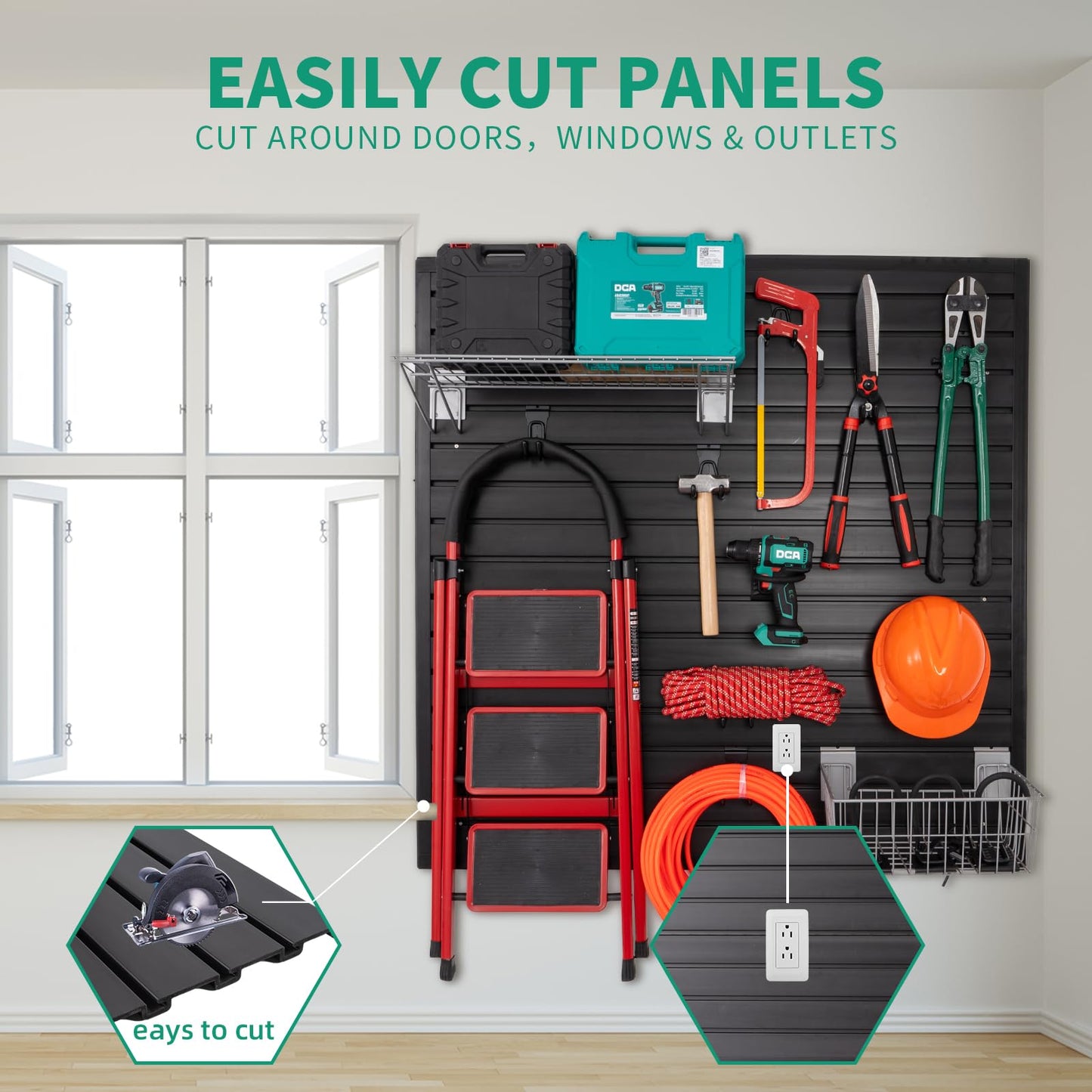 FRAYSCENT Slat Wall Paneling Garage Slat Wall Storage Systems Slatwall Panels Power Tool Organizer Wall Mount, PVC Garage Storage & Organization Products Slate Board (Black, 4ft x 8ft)