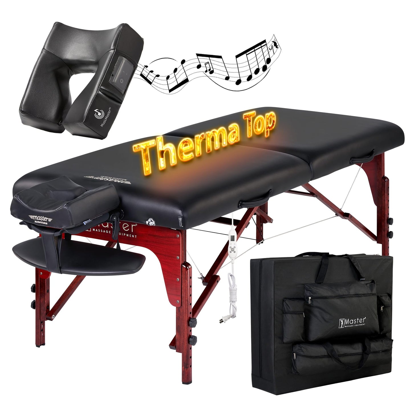 Master Massage 31" Montclair Pro Portable Massage Table with Music Master Crescent Round High Fidelity Sound Face Cradle Cushion, Memory Foam Cushioning, Shiatsu Cable Release, Facial Bed