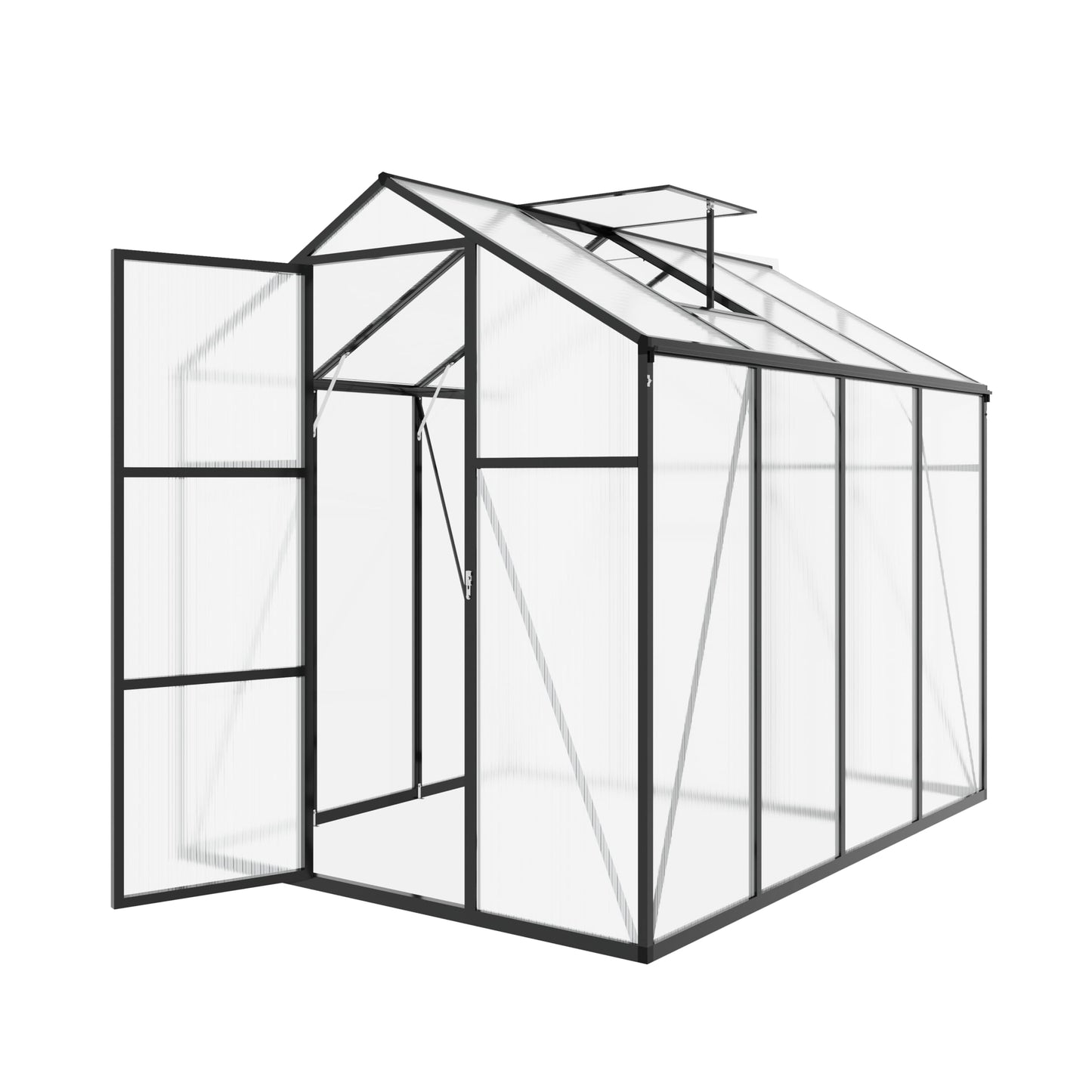 YOPTO 6x8 FT All Weather Greenhouses for Outdoor,Heavy Duty Polycarbonate Greenhouse, Walk-in Garden Green House with Raised Base and Ventilation Window for Outside, Backyard,Black
