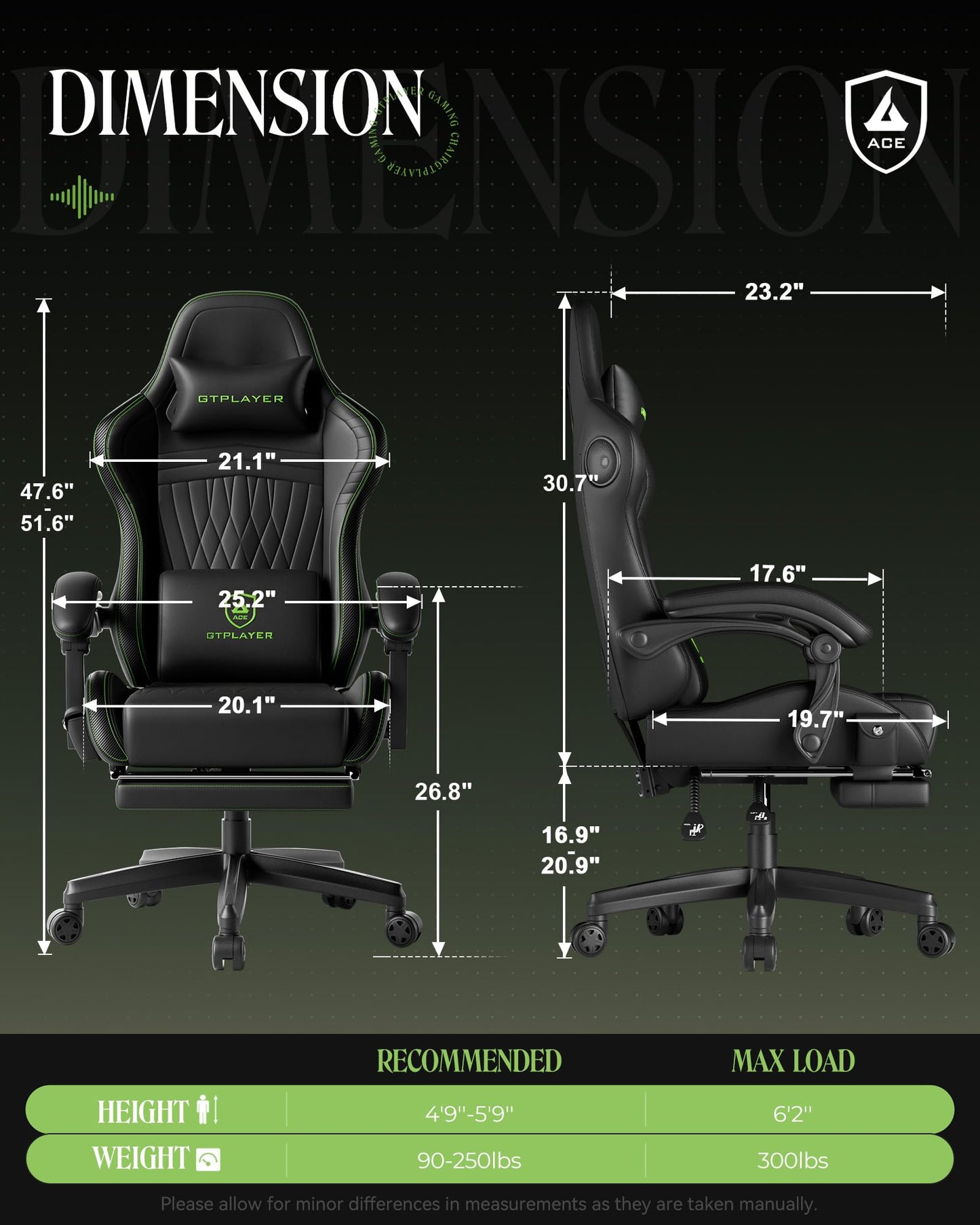GTPLAYER ACE-PRO Music Gaming Chairs – Built-in Speakers, App Support & Bluetooth Control, Computer Game Chairs with Footrest for Adults, Ergonomic, Reclining, Linkage Armrest, Black