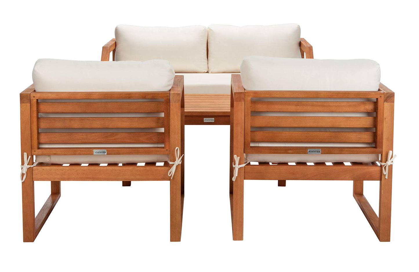 SAFAVIEH Outdoor DREN Natural Brown 4-piece Set - Beige Seat Cushions Included