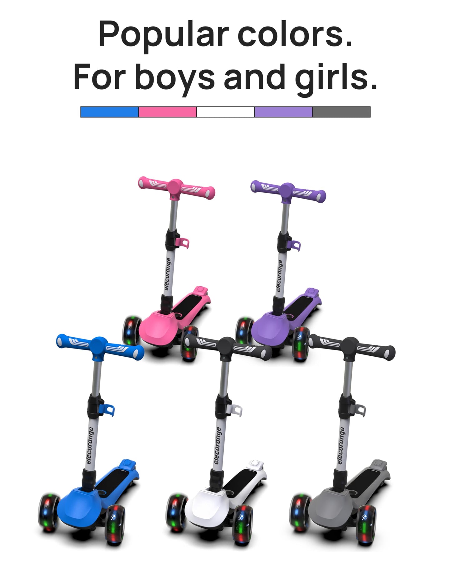 Elecorange T200 Kids Electric Scooter Ages 4-9, 3 Wheel Electric Scooters for Kids, Light Up Wheel, Flashing Deck, Long Range Rechargeable Battery, Princess Scooter Girls, Pink