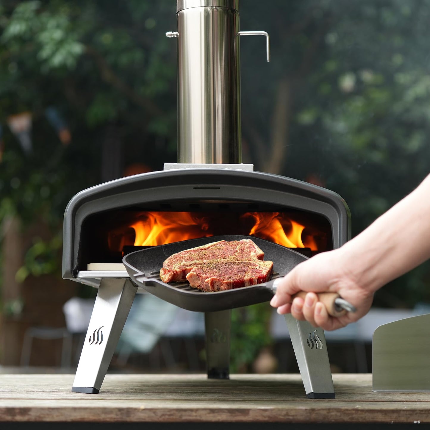 Mimiuo Outdoor Pizza Oven 12“ Wood Charcoal Fired Pizza Oven with Square Pizza Stone, Portable Pizza Stove for Outside Backyard Camping Picnics