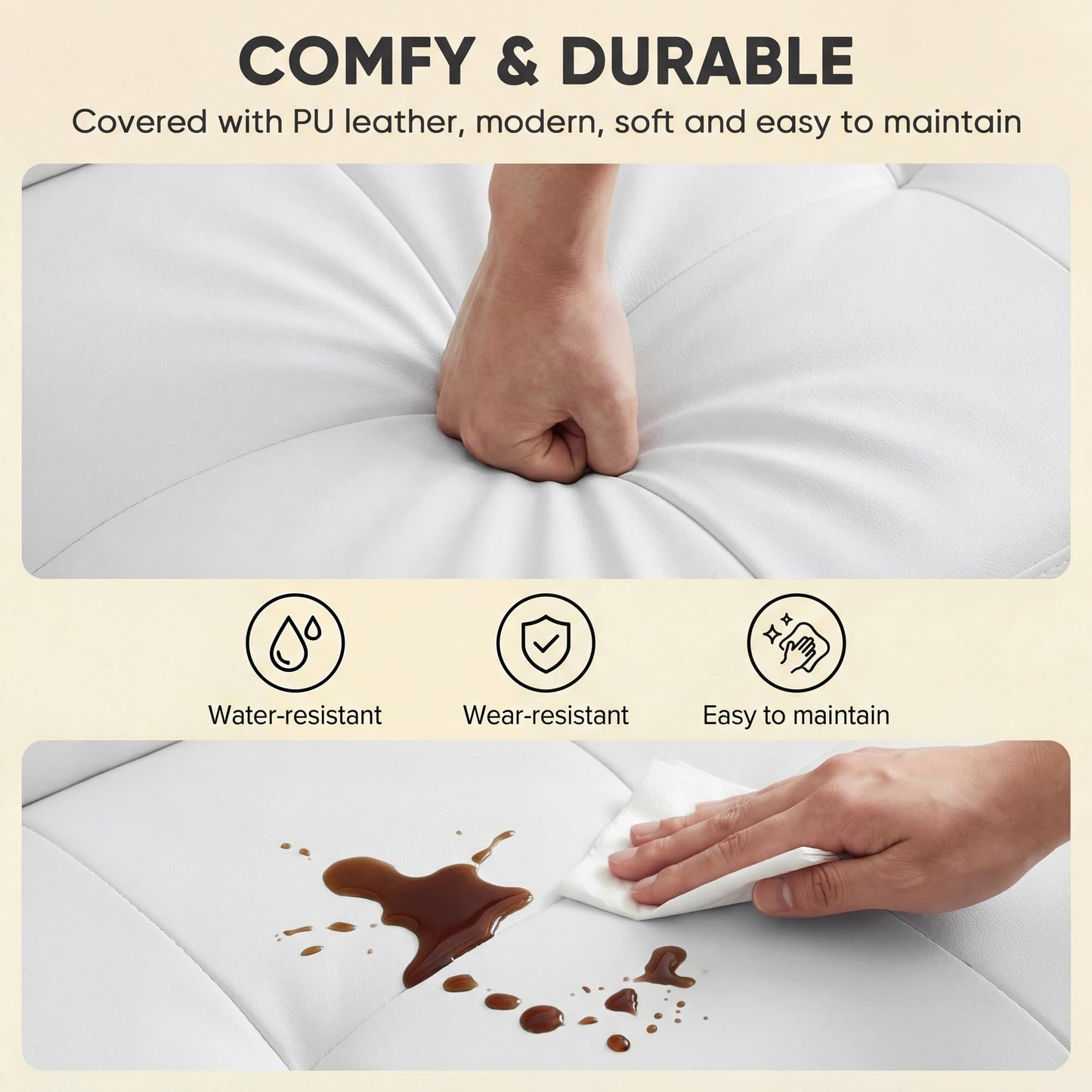 YESHOMY Modern Futon Sofa Bed, Convertible Futon Couch with Adjustable Backrest, Futon Loveseat Sleeper Sofa Bed with Armrest for Living Room, Small Spaces,PU Leather, White