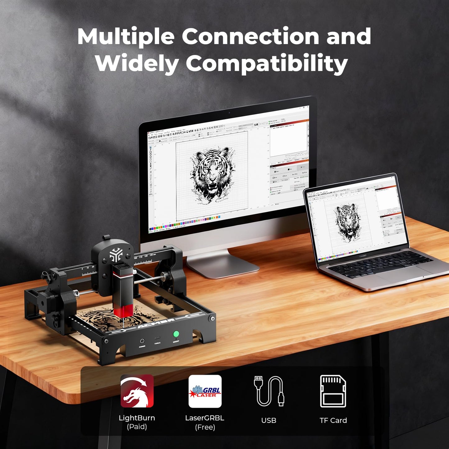 ACMER S1 Laser Engraver 6000mW, Compact Desktop Engraving & Cutting Machine for DIY Crafts, Small Business & Makers, 130x130mm Work Area, 0.04mm Detail Engraving for Wood, Acrylic