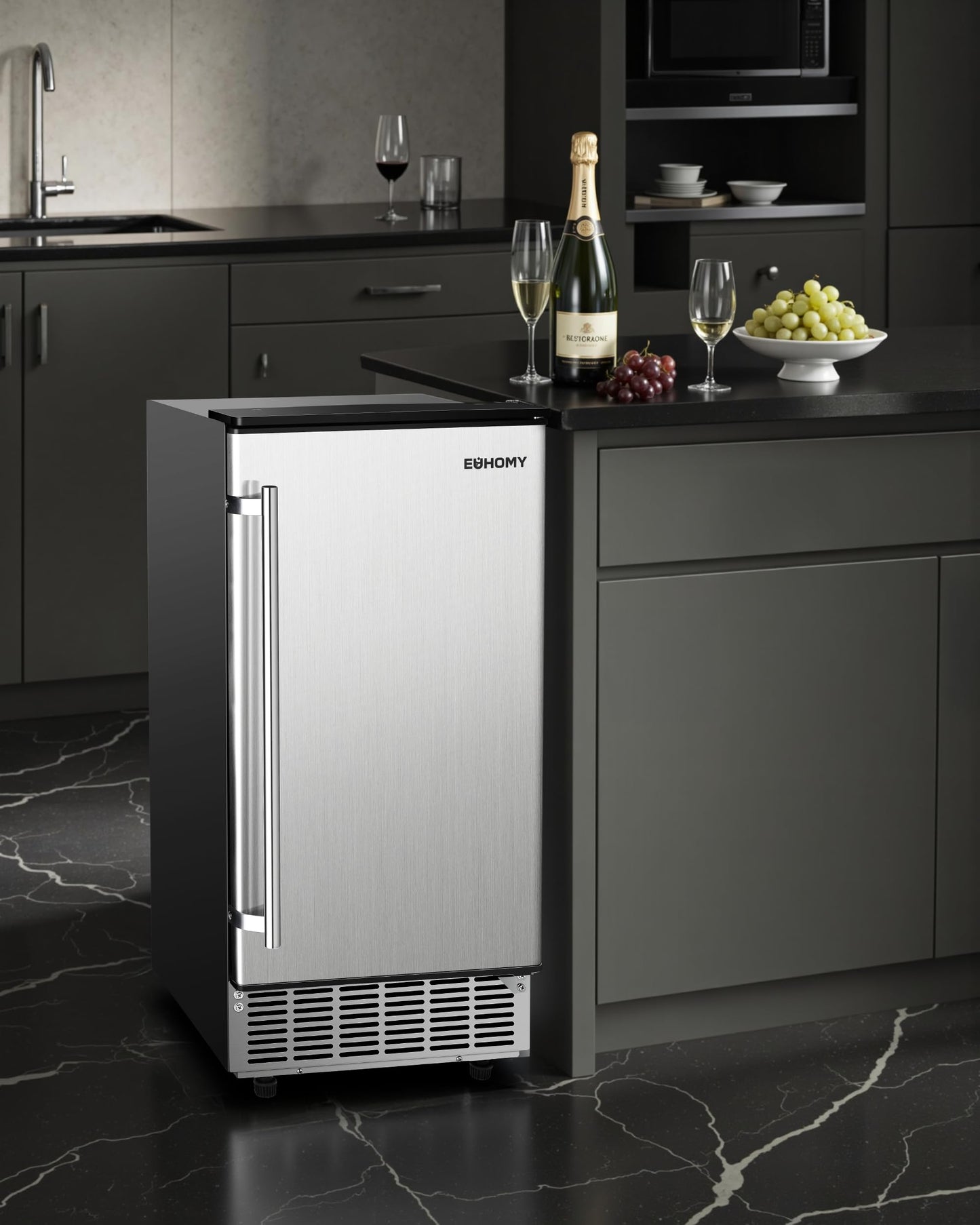 EUHOMY Under Counter Ice Maker with Drain Pump, 100 lbs/Day Ice Machine, Auto-Cleaning & 24H Timer, Stainless Steel Commercial Ice Maker with 24 lbs Storage for Home/Bar/Cafe/Restaurant