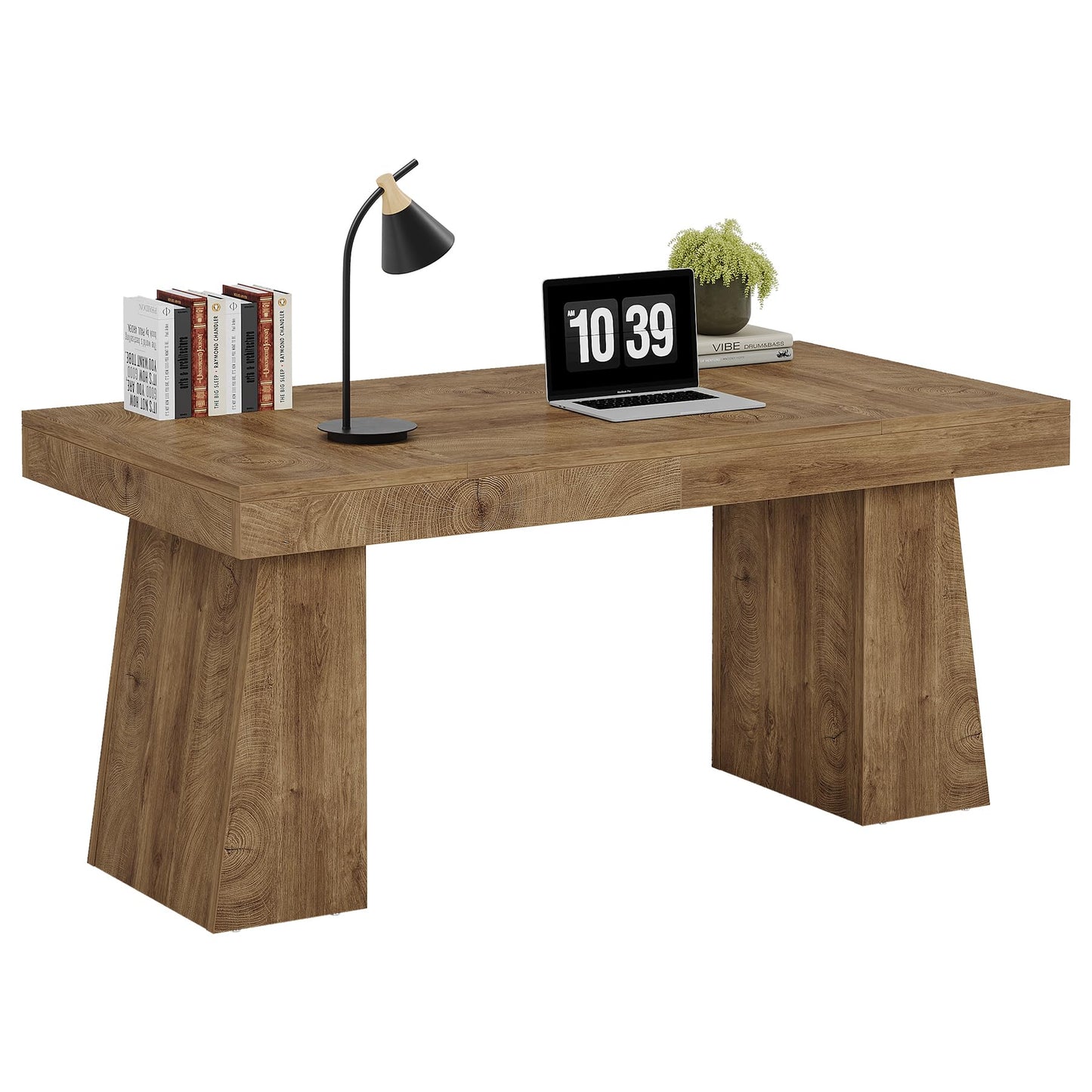 Tribesigns 55" Executive Desk, Wooden Office Desk with Double Pedestal, Modern Simple Computer Writing Table for Home Office, Light Brown