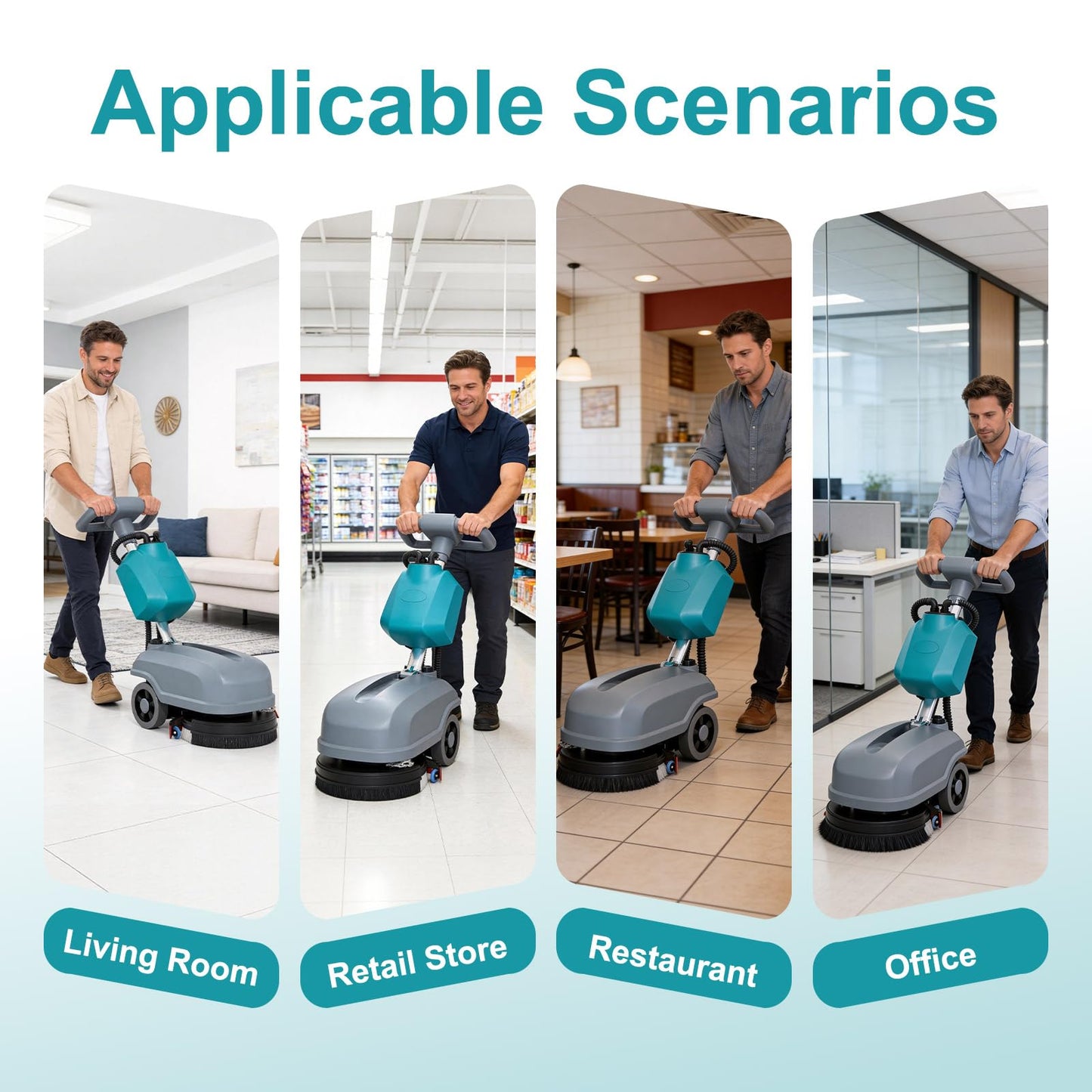 KARHDIR Walk Behind Commercial Floor Scrubber Machine, Battery Powered Cordless Compact Scrubber 15" Cleaning and 23" Suction Width, 6 Gal Sewage and 5 Gal Water Tank, 24000 Sq Ft/h