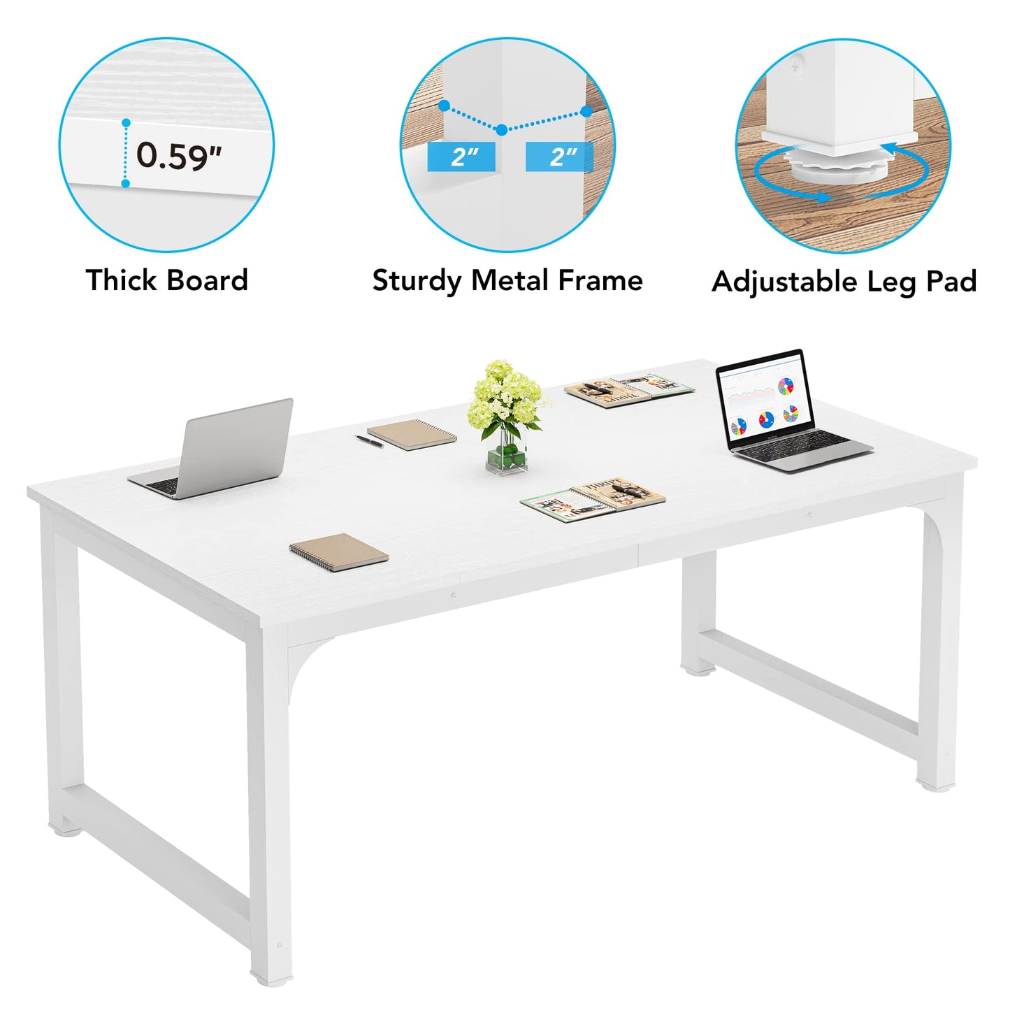 LITTLE TREE 70.8 Inch X-Large Executive Computer Office Desk, White