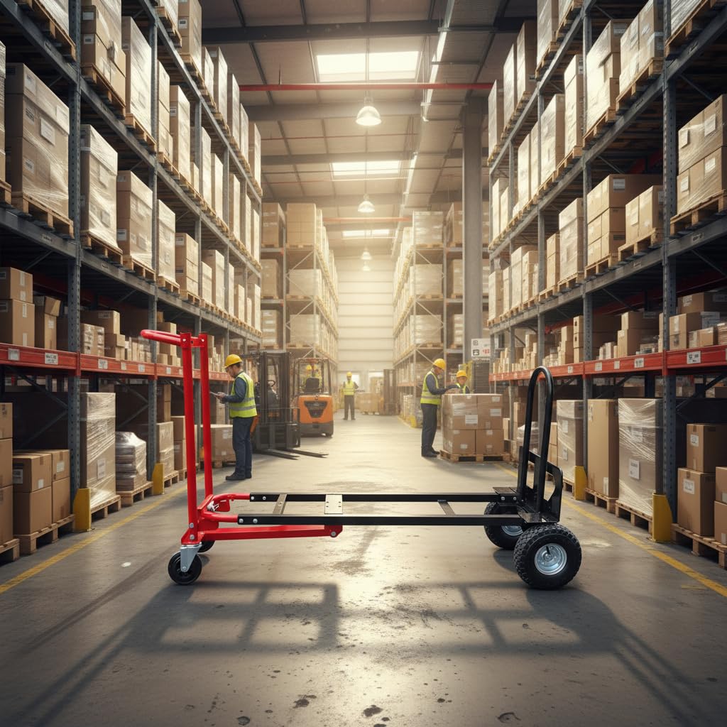 Nebicals Red Convertible Hand Truck Dolly Cart with 4 Wheels Heavy Duty,1000 Lbs Capacity, 2 Straps for Moving Furniture/Appliance/Carton/Warehouse/Office/Easy to Follow Video to Install