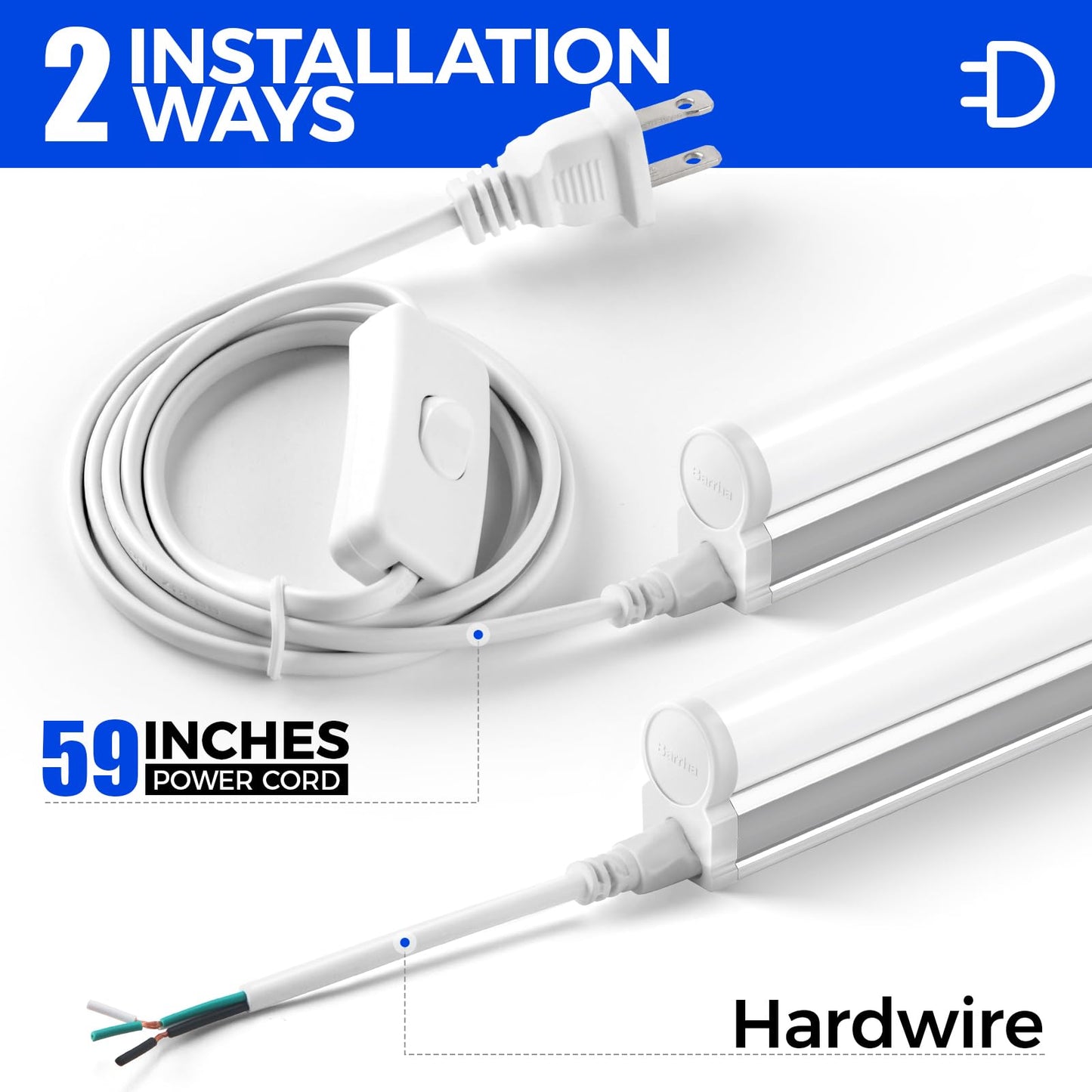 Barrina LED Shop Light 4ft 2200lm 6500K T5 Fixture Linkable Aluminum 8-Pack