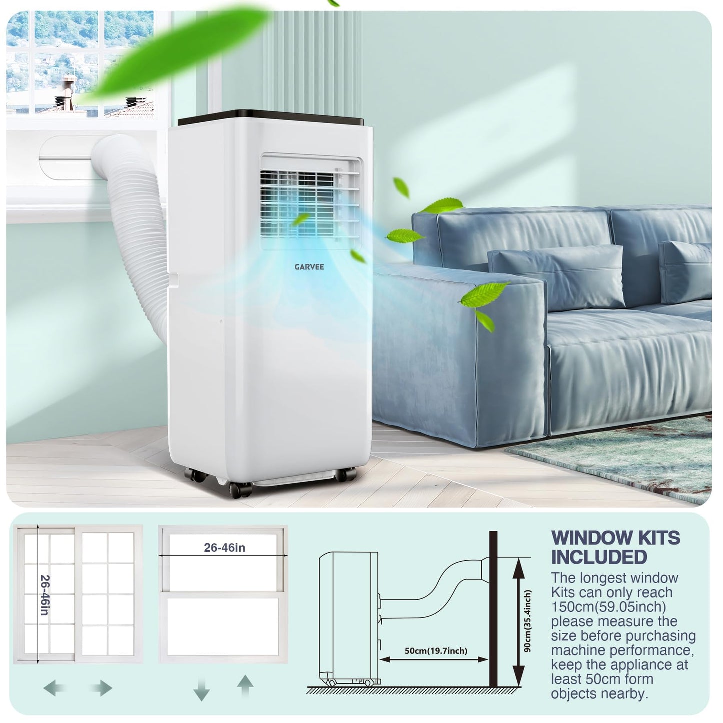 GarveeHome 10000 BTU Portable Air Conditioners, 4 in 1 Portable AC Unit with Cool Dry Fan Sleep Modes, Cools Up to 450 sq.ft, Quiet, Remote, LED Display, 24H Timer, Window Install Kit for Bedroom