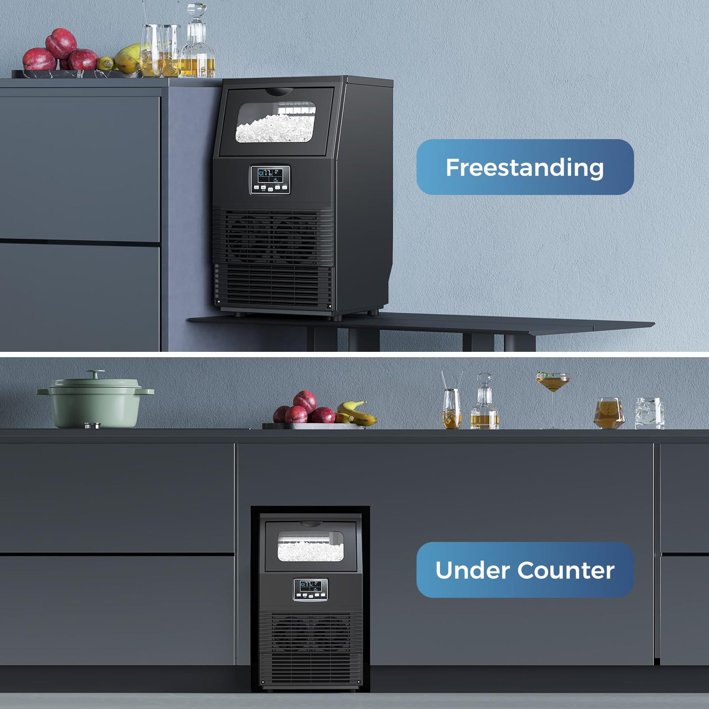 COWSAR Commercial Ice Maker Machine, 67Lbs/24H Stainless Steel Undercounter Ice Maker with 8Lbs Storage Capacity, Self-Cleaning Freestanding Ice Machine for Home, Bar, Restaurant, Office, Outdoor