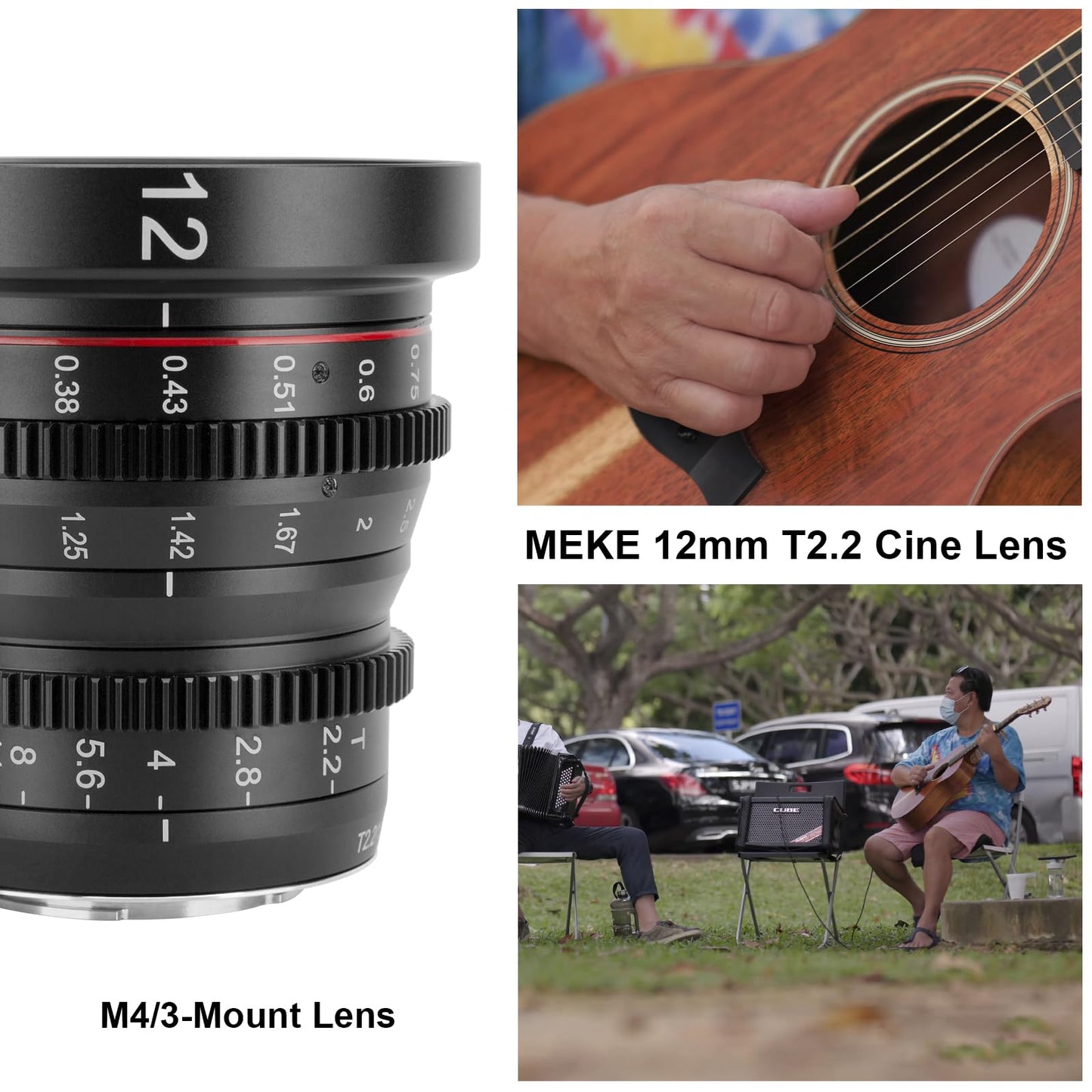 Meike 12mm T2.2 Large Aperture Manual Focus Low Distortion 4K Mini Cine Lens for Micro Four Thirds M43 MFT Mount Cameras Compatible with Olympus Panasonic Lumix BMPCC 4K Zcam E2 GH5 GH6 GH7