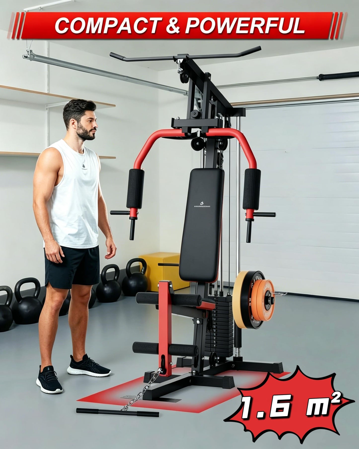 Home Gym Machine, Max 300LBS Capacity Home Gym Equipment with Leg Press, Multifunctional Exercise Equipment for Full Body Strength Training, Fit 1" & 2" Weight Plates (Not Included)