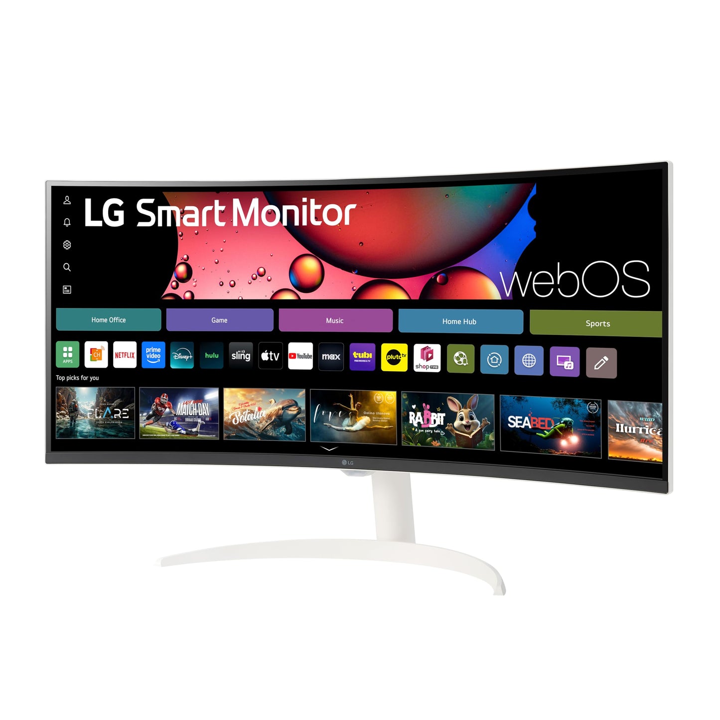 LG 34SR60QC-W 34-inch QHD (3440x1440) Curved Smart Monitor with Streaming, UltraWide Screen, webOS, HDR10, 100Hz, Built-in Speaker, AirPlay2, Screen Share, Bluetooth, ThinQ App, White