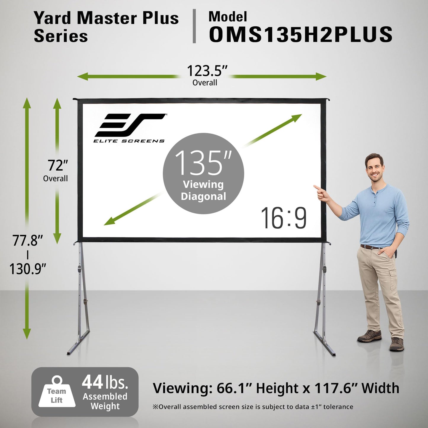 Elite Screens Yard Master Plus, 135-INCH 16:9 Height Setting Adjustable Portable Projector Screen, 4K HD Outdoor Indoor Movie Theater Front Projection, US Based Company 2-YEAR WARRANTY, OMS135H2PLUS
