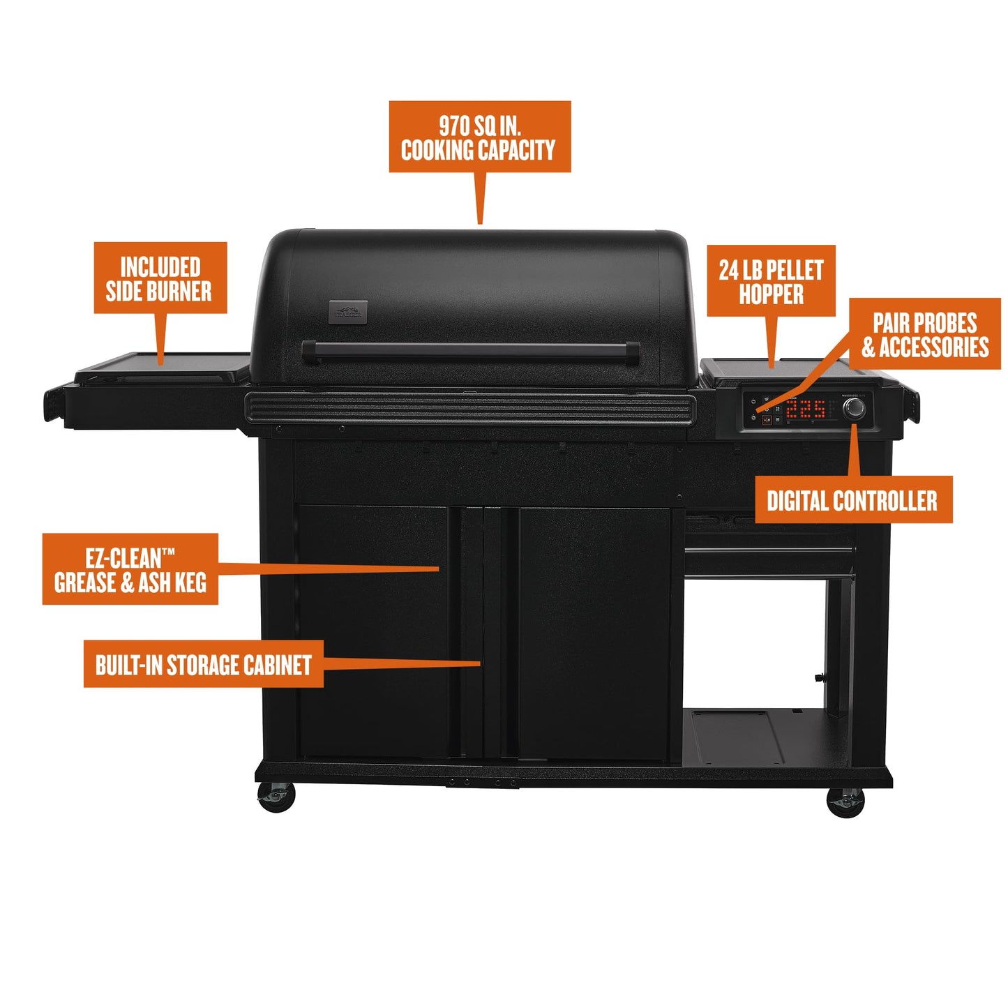 Traeger Woodridge Elite Electric Wood Pellet Grill and Smoker, 970 Sq. in., Side Sear Station, WiFIRE Technology, Super Smoke Mode, Outdoor Pellet Smoker Grill with Insulated Body, Black, TFC97XLH
