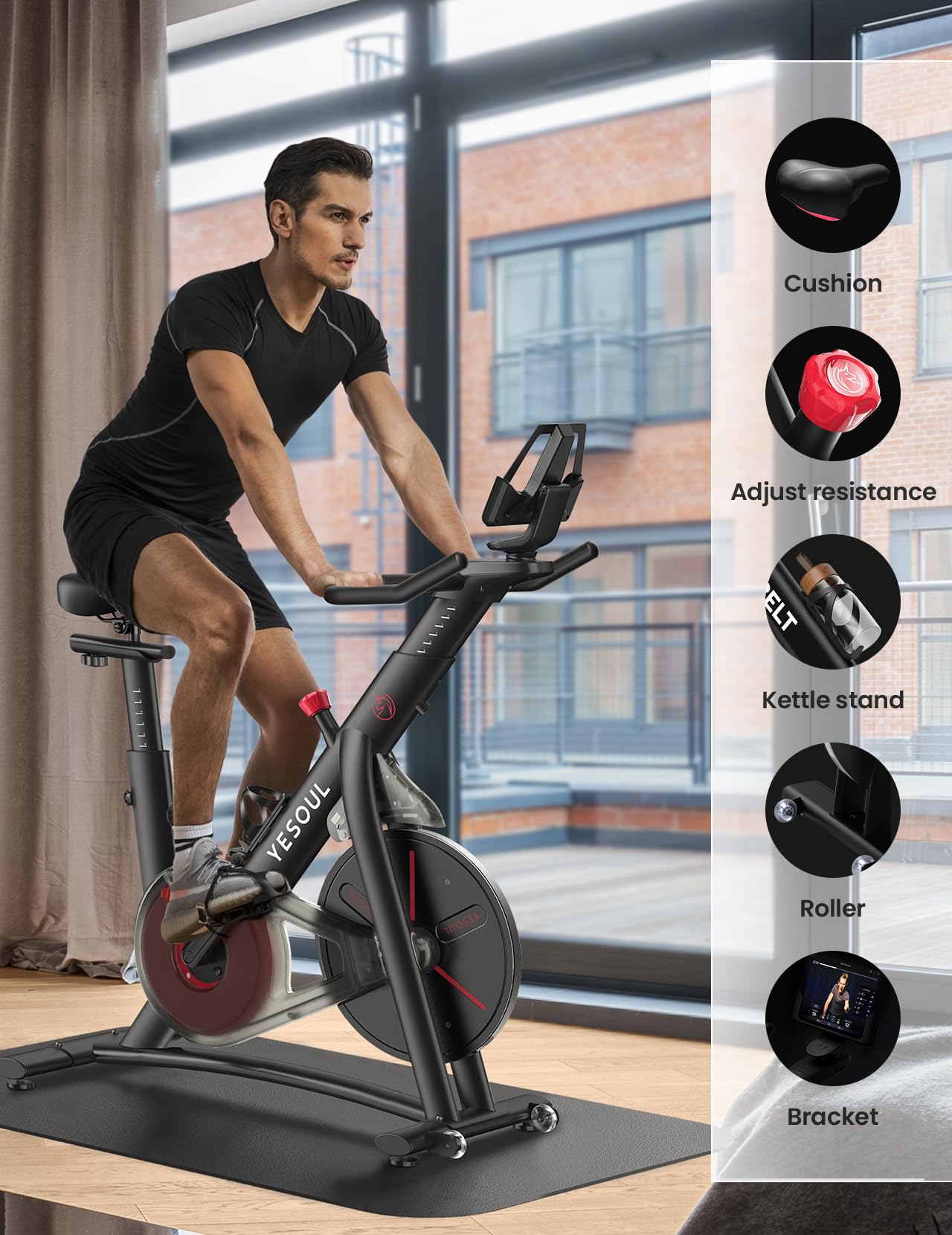 Yesoul S3 Black Exercise Bike For Home Smart White Cycling Bike Magnetic Resistance For Gym Electric Stationary Bike Bluetooth Heart Rate For Women Apartment Workout Bike For Fitness