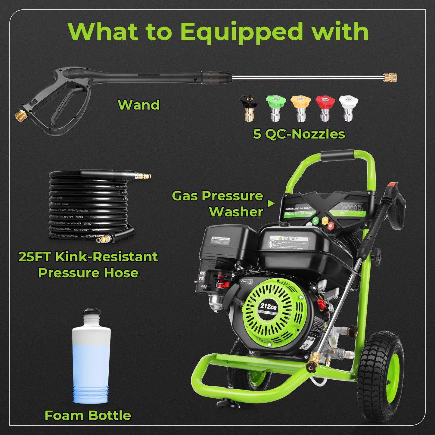 4200PSI Pressure Washer 4.0GPM Gas Power Washer 212CC Gas Powered Washing Machine Commercial High Pressure Washer with 25ft Hose&5 Nozzles for Patio Garden Yard Vehicle,EPA/CARB/ETL (Green)