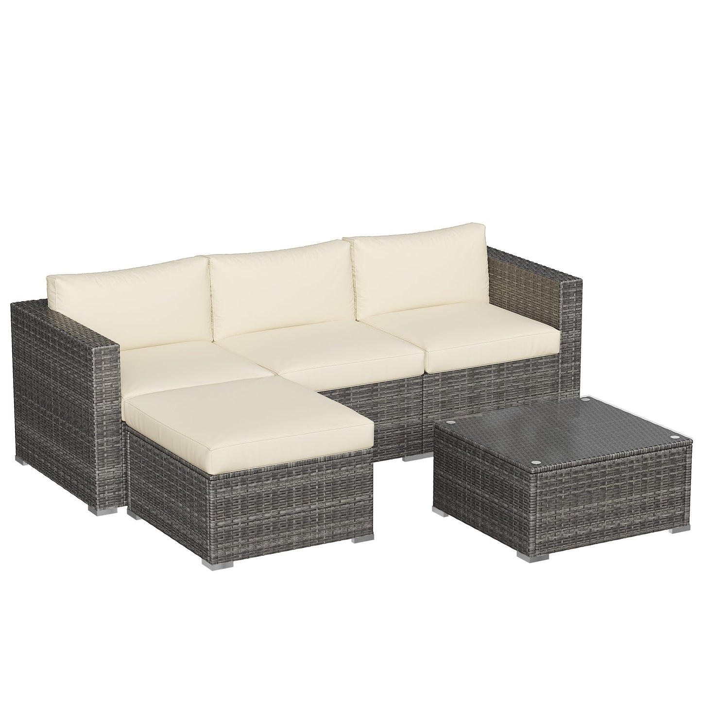 SUNVIVI OUTDOOR Outdoor Patio Furniture Set, 5 Piece Patio Conversation Set, Waterproof Wicker Patio Furniture Set, All Weather Combination Patio Conversation Sets with Cushions and Glass Table, Beige