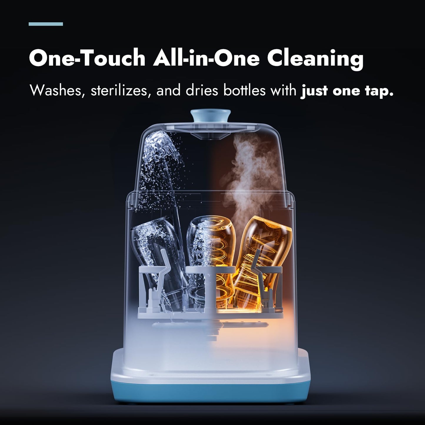 Papablic Bottle Washer Pro, Bottle Washer & Sterilizer & Dryer, 4-in-1 Sanitizer for Bottles, Pump Parts, C-Section& Baby Essentials - Quick & Clean with 60 Detergent Tablets