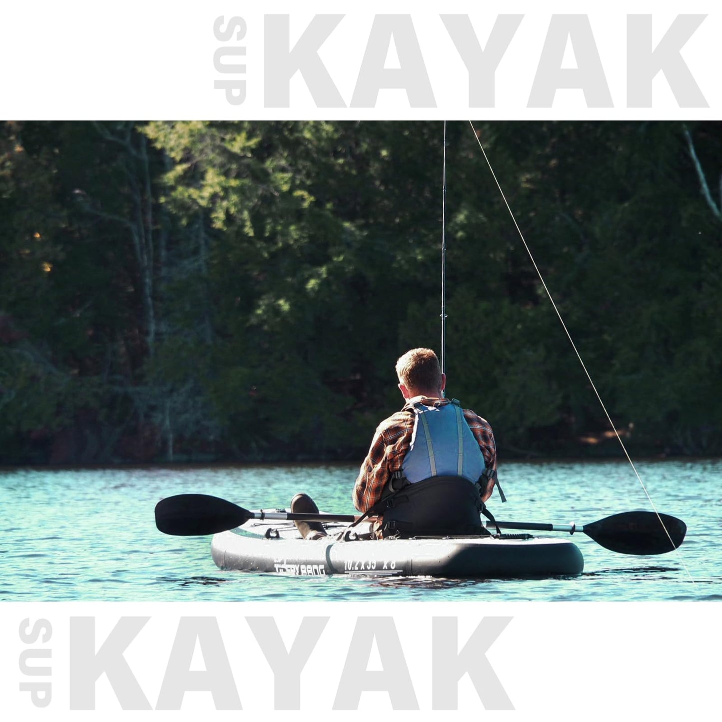TIGERXBANG 10.2'x35''x8'' Inflatable Kayak with Detachable Seat, SUP-Kayak Set Includes Hand Pump/Aluminum Oar/Backpack, Boat for Adults/Youth | for Fishing, Touring