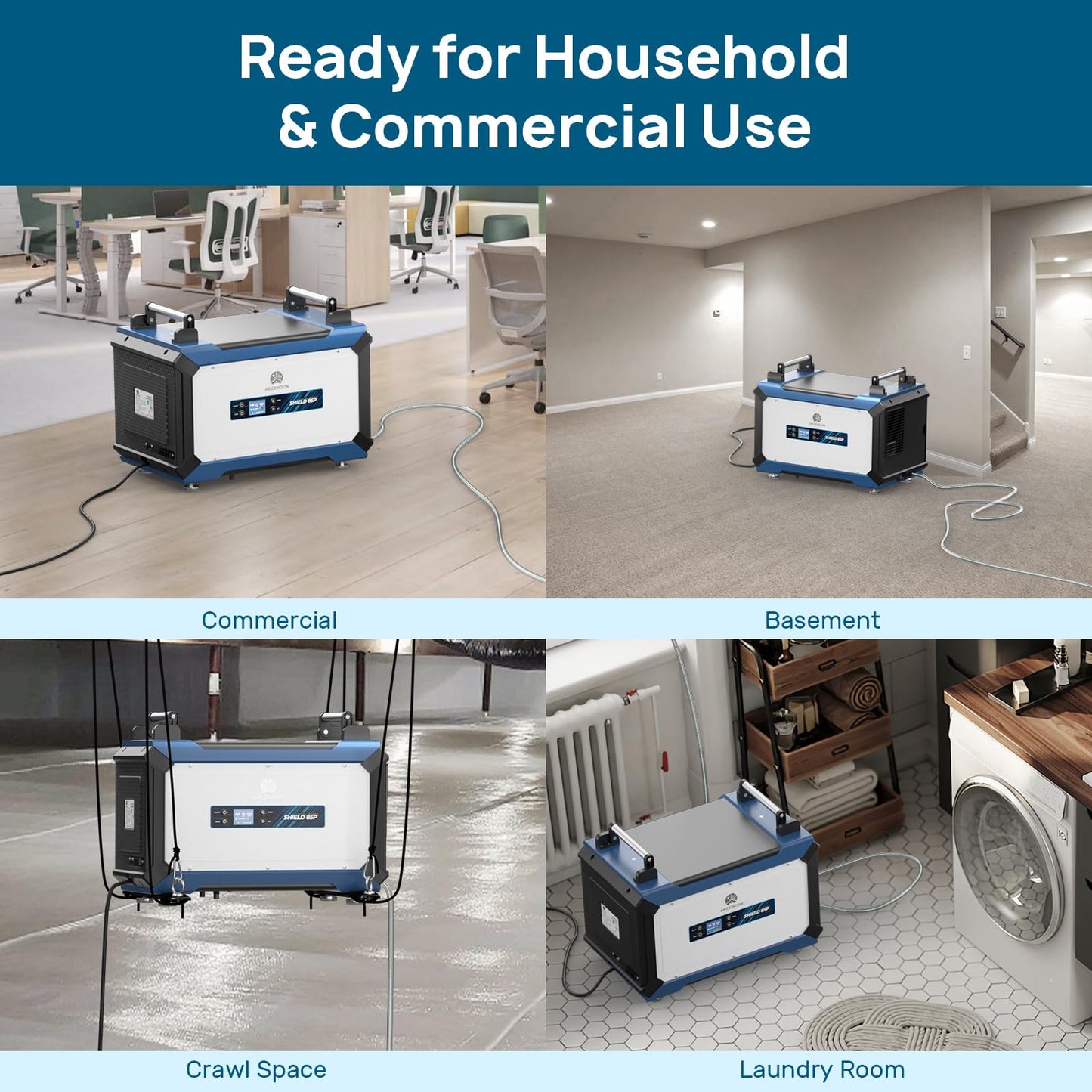 ARGENDON 180 Pints Commercial Dehumidifier with Pump for Crawl Space, Industry Water Damage Unit for up to 2,300 sq ft Large Space, Job Sites, Basement, Auto Defrost, 5 Years Limited Warranty