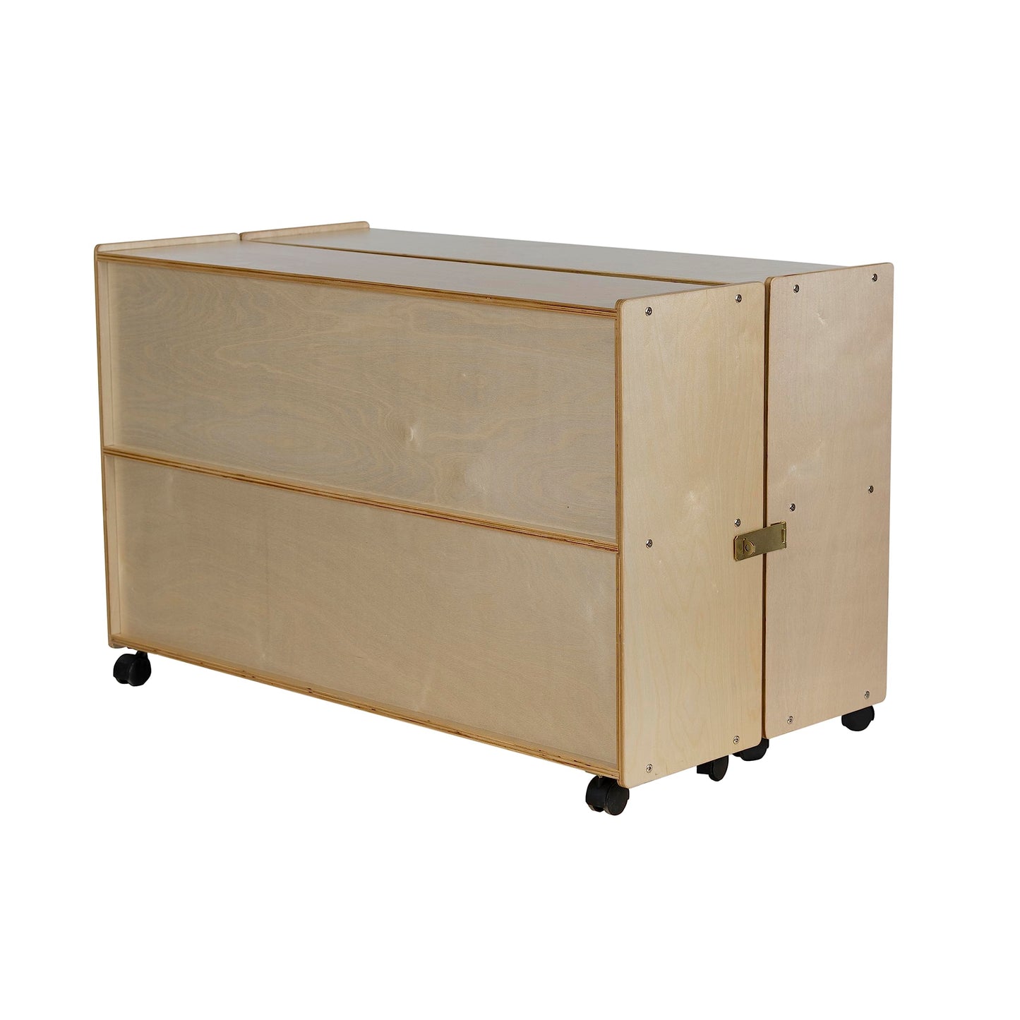 RRI Goods Folding Hinge Bookcase with Casters, 47-Inch Length Closed, 94-Inch Length Open, 2-Shelf Rolling Birch Plywood Storage Unit for Montessori, Daycare, Preschool, Home